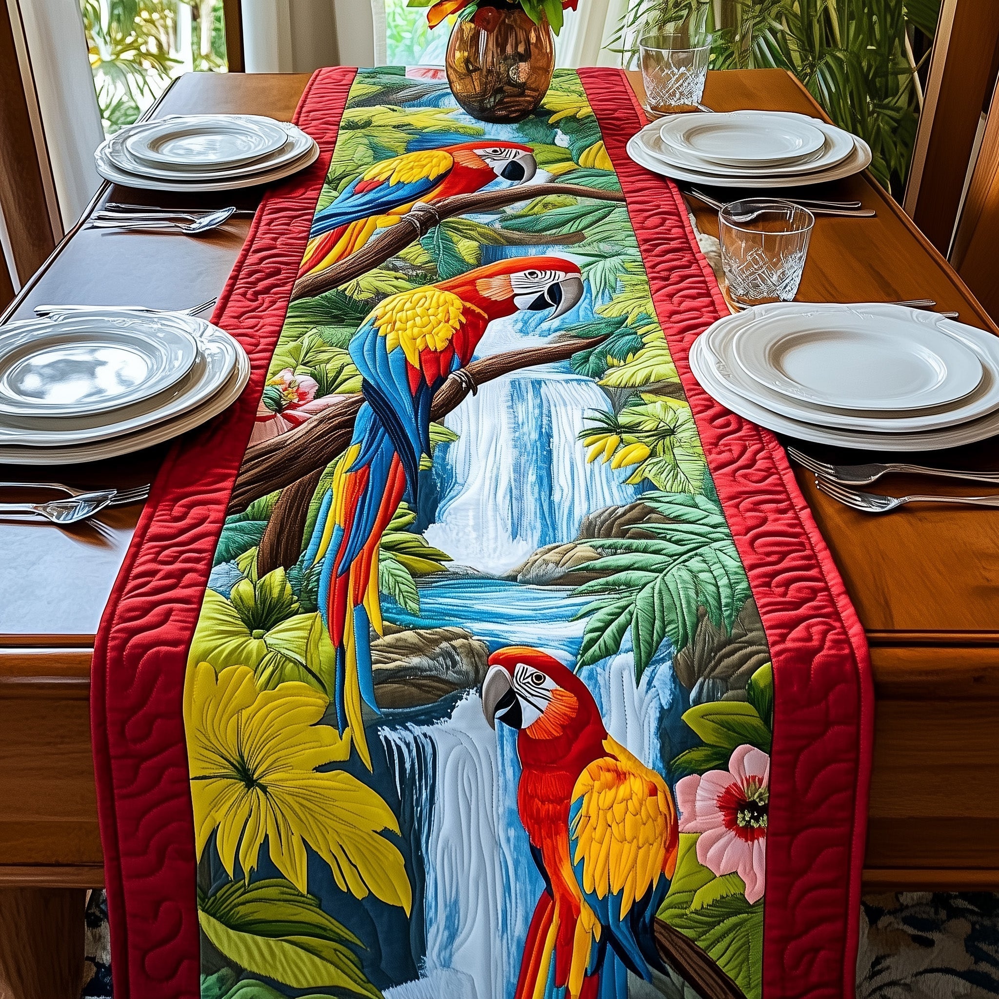 Parrot Quilted Table Runner, Easter Table Runner, Spring Table Runner, Mother's Day Gifts