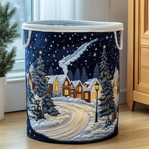 Snowy Village At Night laundry basket