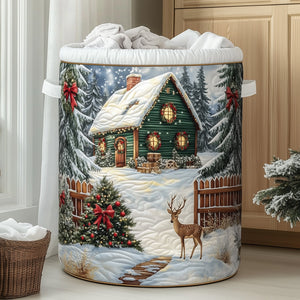 Woodland Winter Cottage And Deer laundry basket