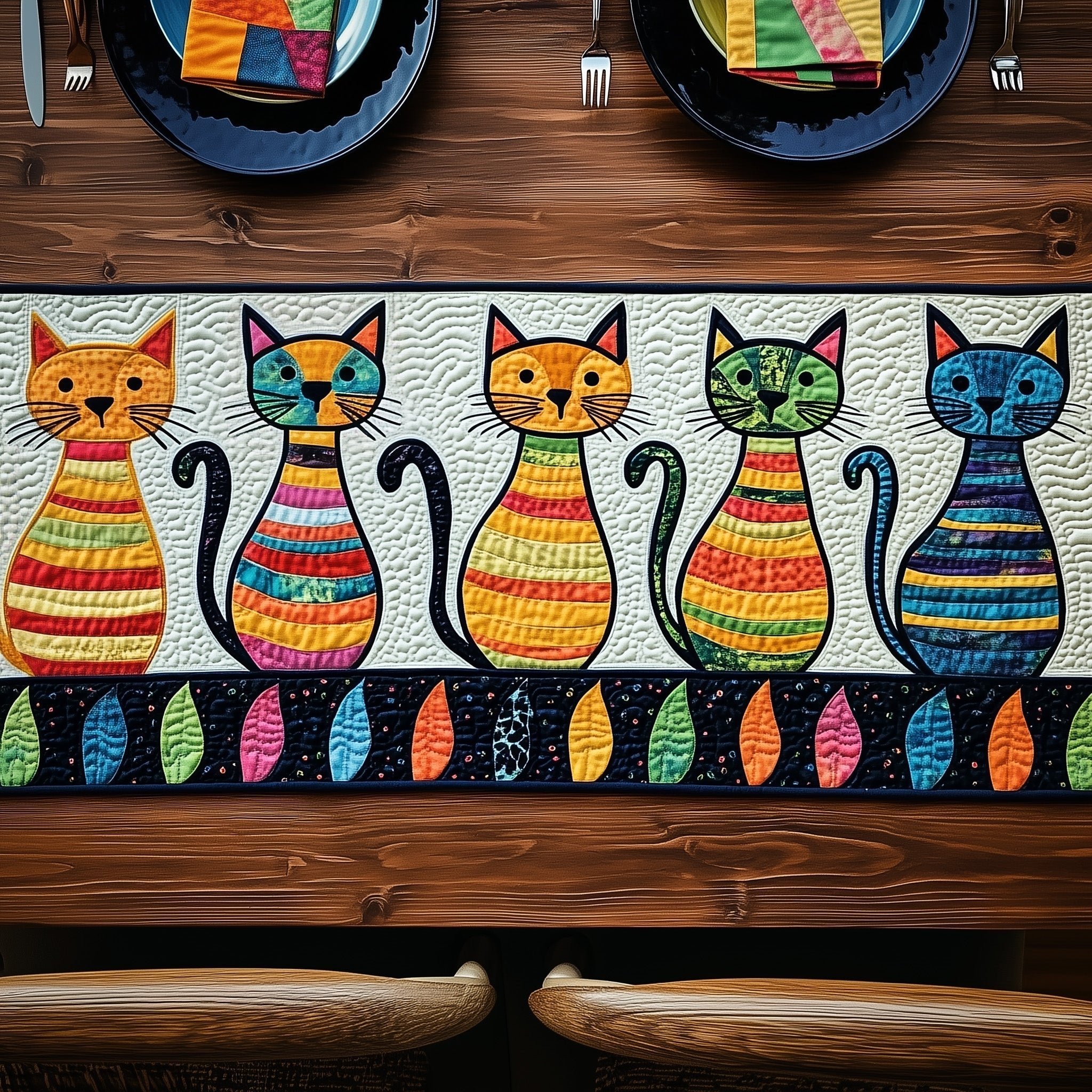 Cat Quilted Table Runner, Easter Table Runner, Spring Table Runner, Mother's Day Gifts