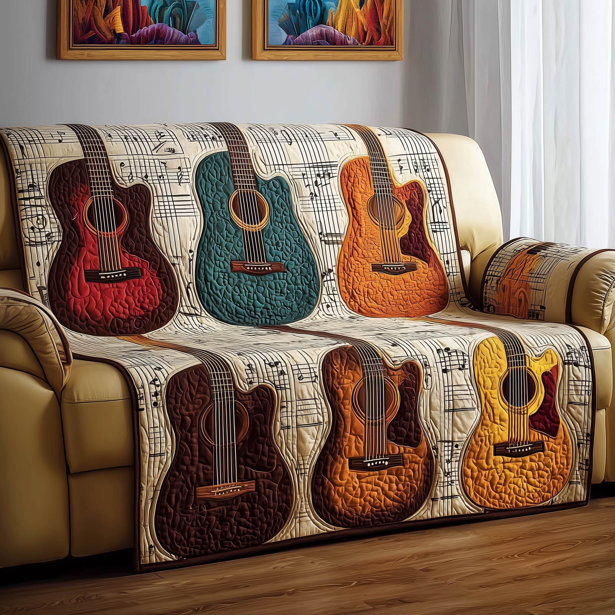 Acoustic Guitar Quilted Sofa Cover Fall Halloween Decor For Sofa Couch