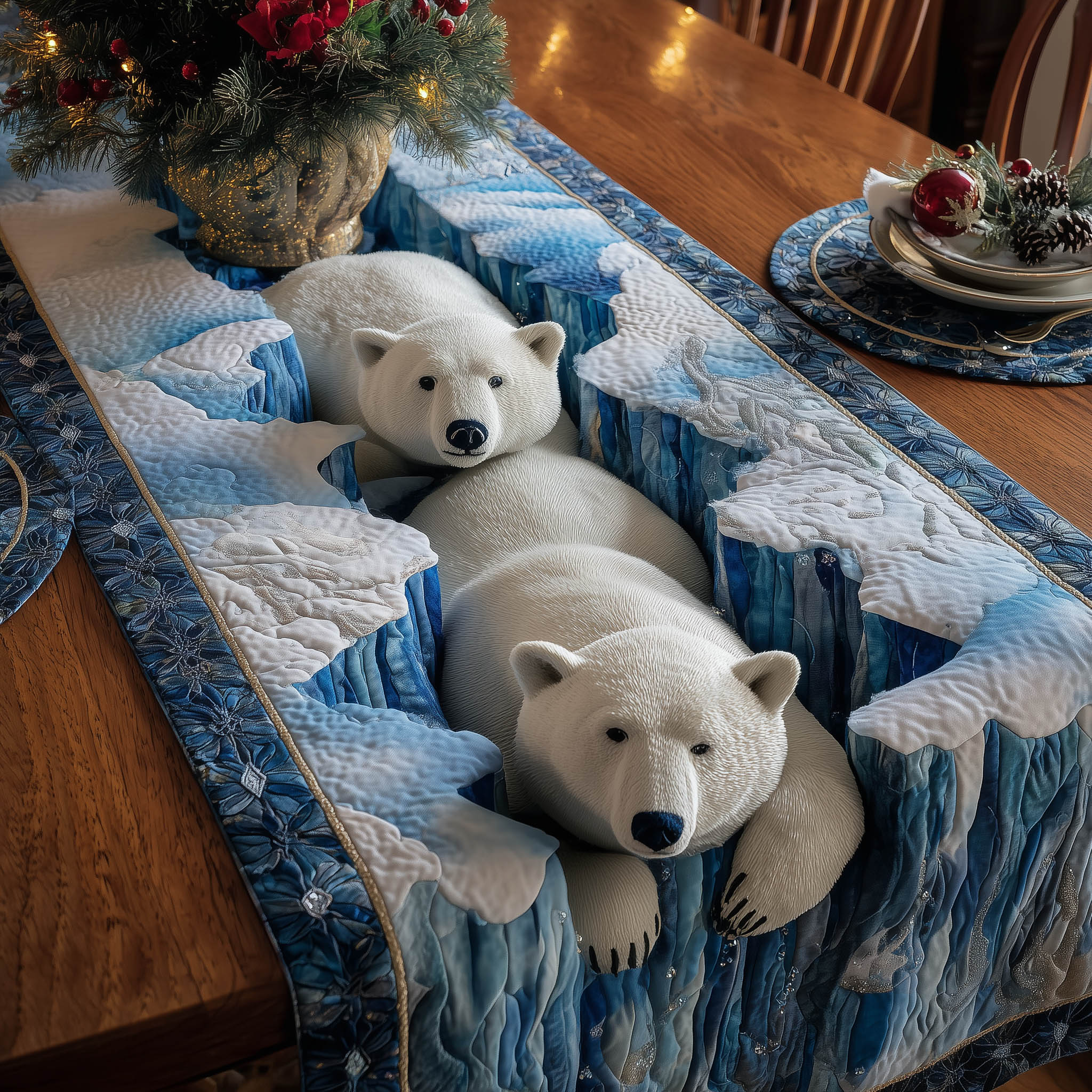 Polar Bear Quilted Table Runner, Easter Table Runner, Spring Table Runner, Mother's Day Gifts