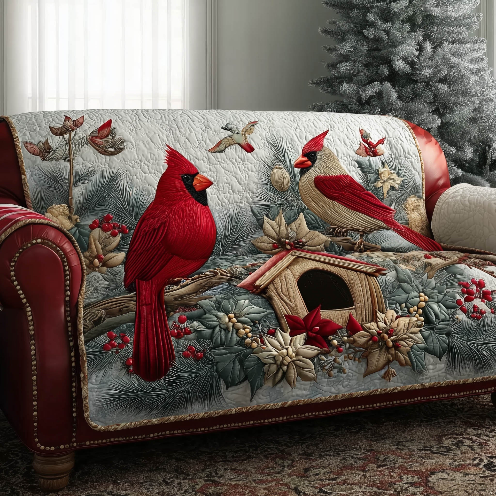 Cardinal Nest Quilted Sofa Cover Fall Halloween Decor For Sofa Couch