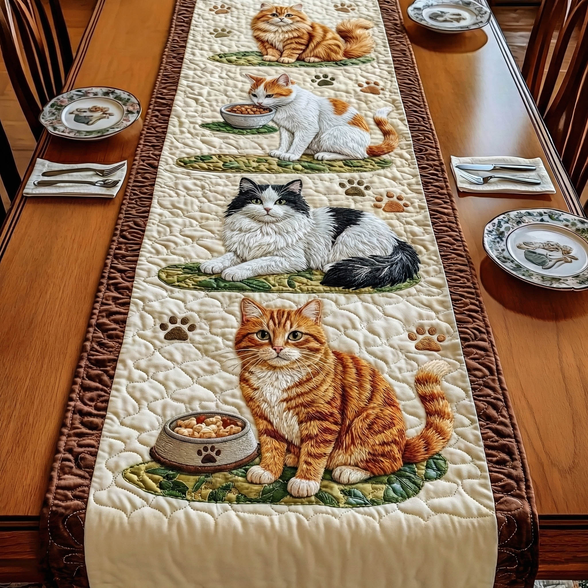 Adorable Cats Quilted Table Runner, Easter Table Runner, Spring Table Runner, Mother's Day Gifts