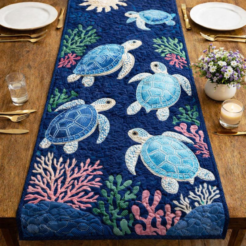 Sea Turtles Quilted Table Runner, Easter Table Runner, Spring Table Runner, Mother's Day Gifts