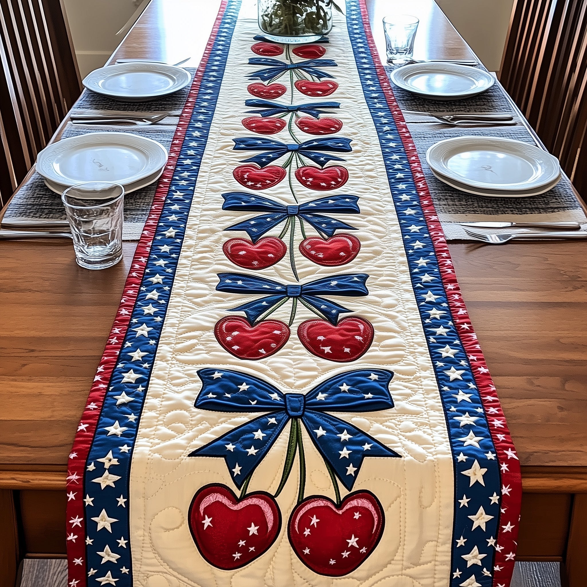 Cherries Quilted Table Runner, Easter Table Runner, Spring Table Runner, Mother's Day Gifts
