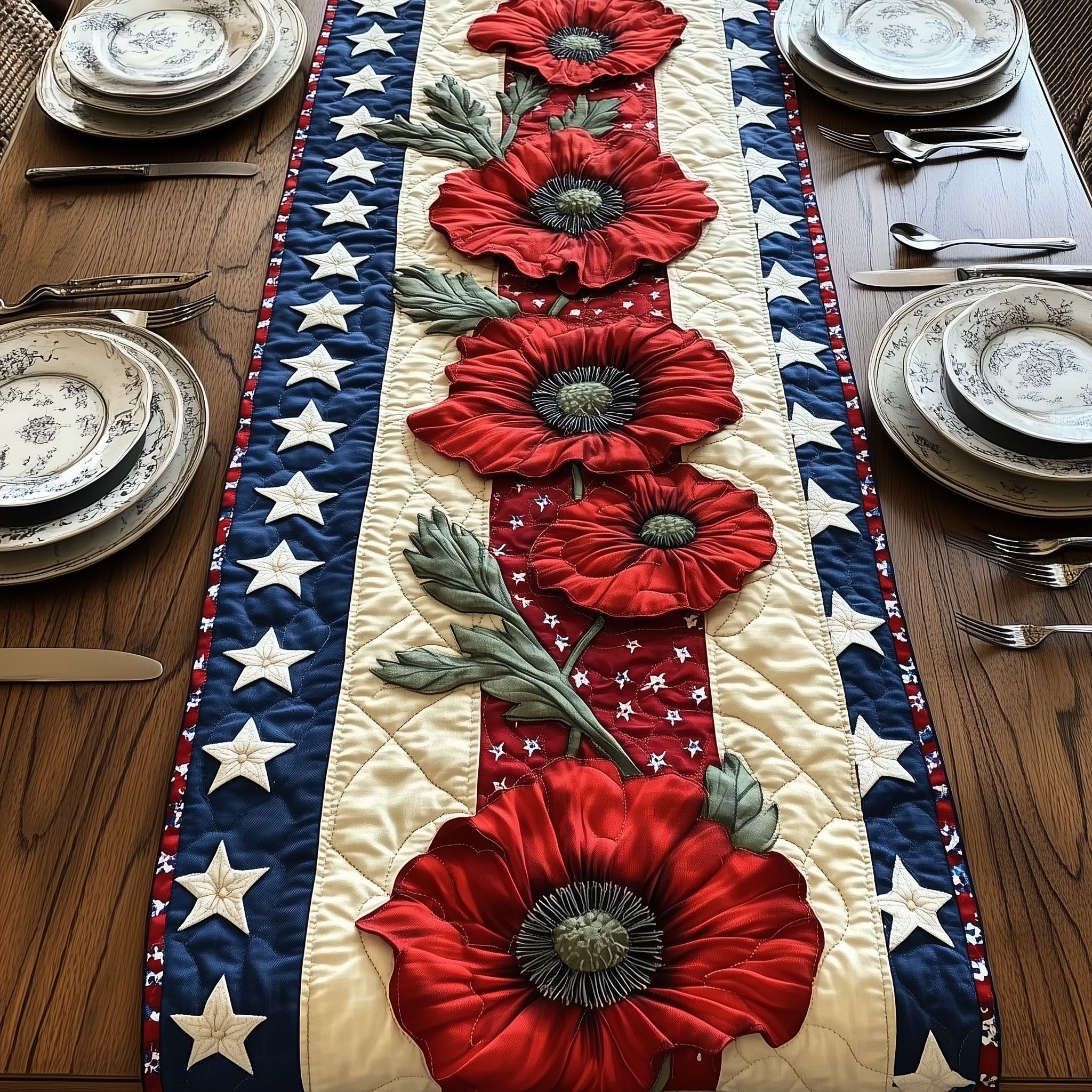 Poppies Quilted Table Runner, Easter Table Runner, Spring Table Runner, Mother's Day Gifts