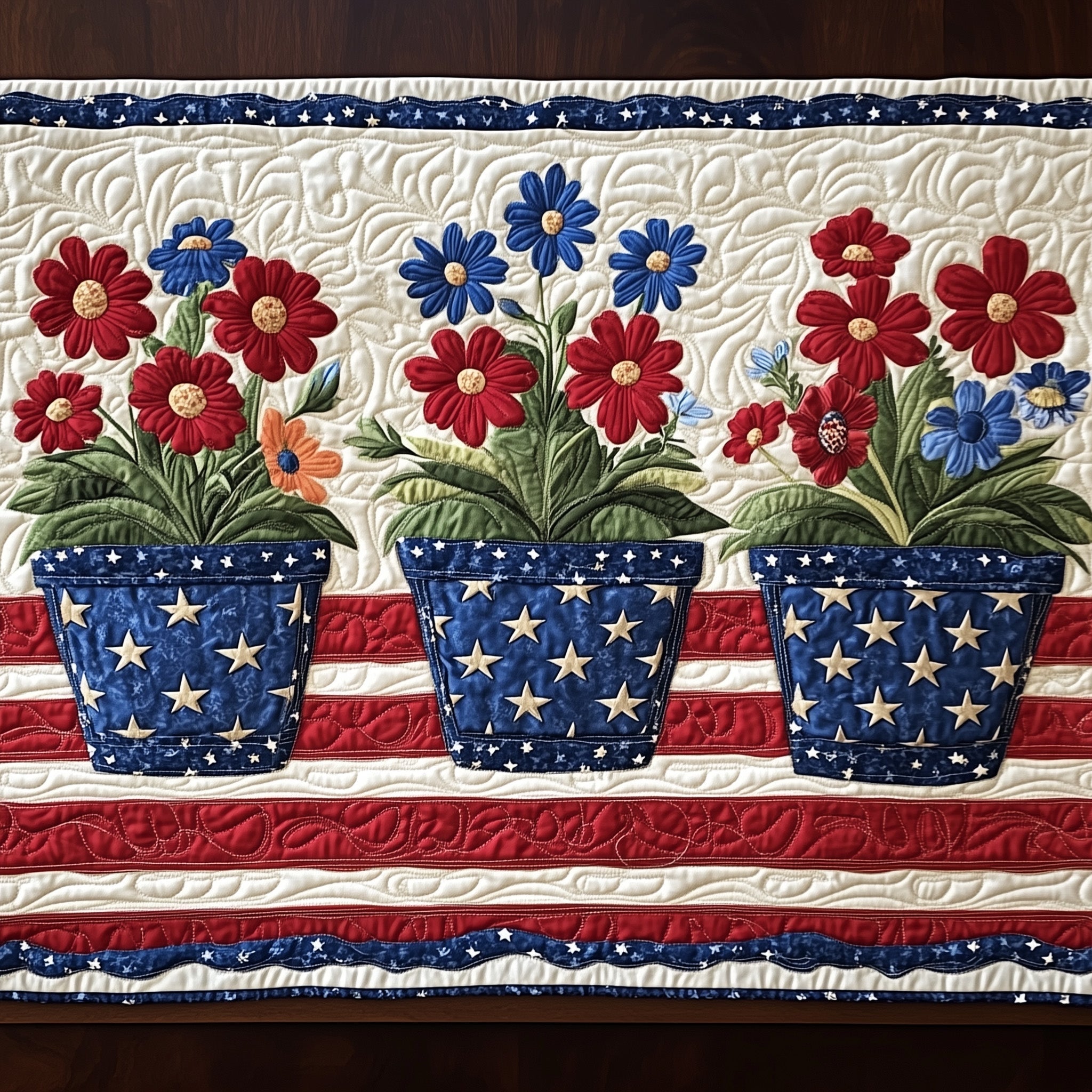 American Bloom Quilted Table Runner, Easter Table Runner, Spring Table Runner, Mother's Day Gifts
