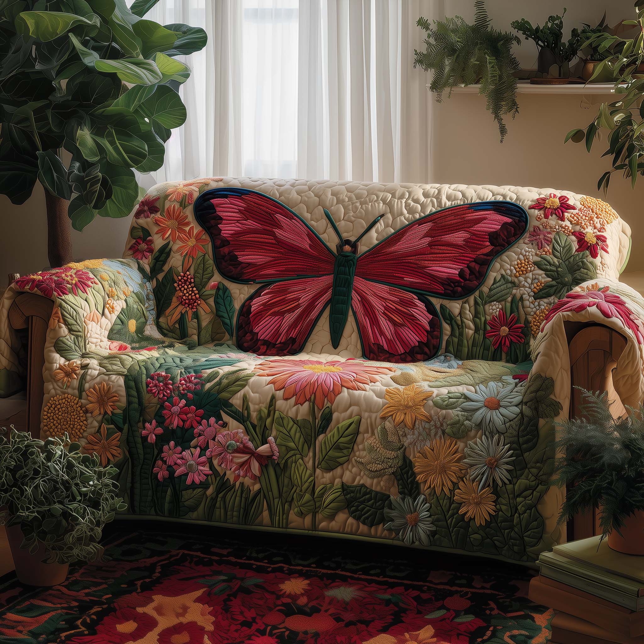 Butterfly Bloom Quilted Sofa Cover Fall Halloween Decor For Sofa Couch