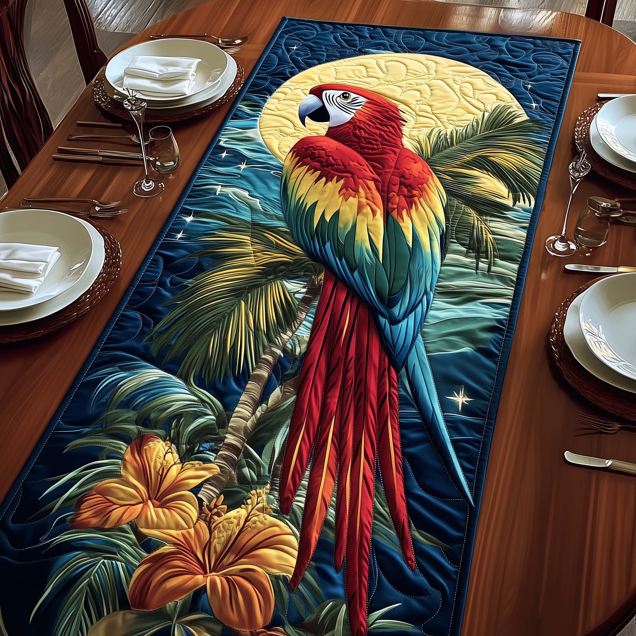 Moonlit Tropics Quilted Table Runner, Easter Table Runner, Spring Table Runner, Mother's Day Gifts