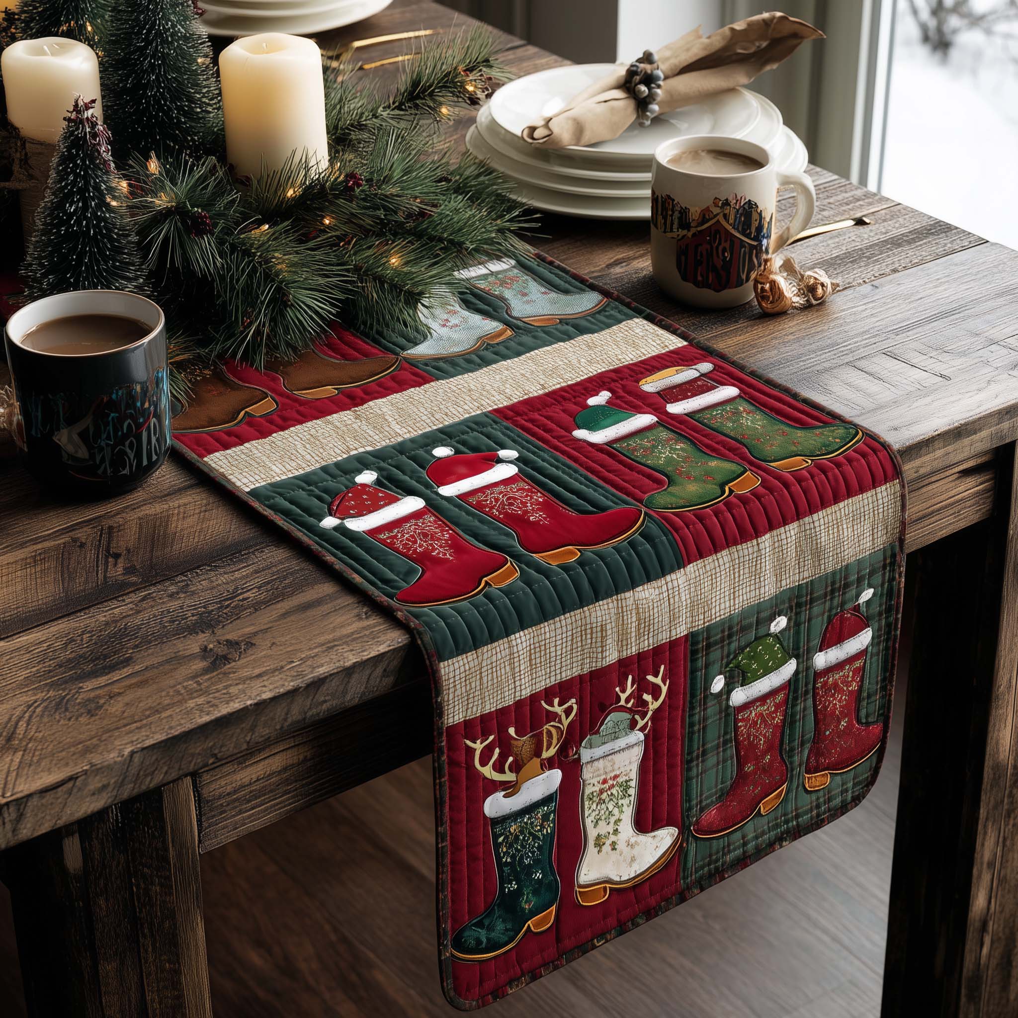 Holly Boots Quilted Table Runner, Easter Table Runner, Spring Table Runner, Mother's Day Gifts