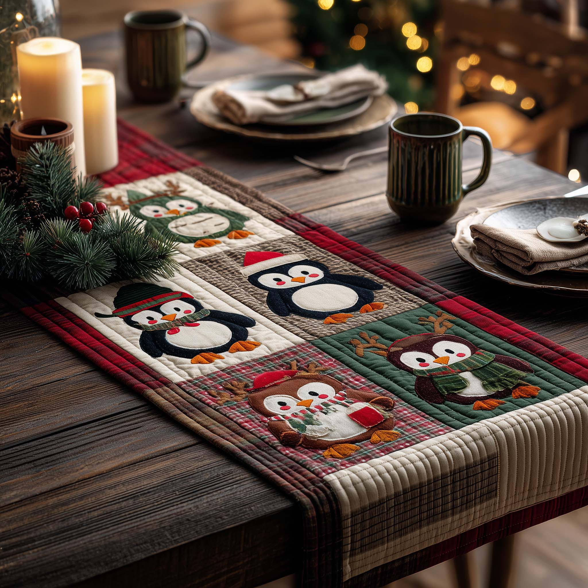 Lovely Penguin Quilted Table Runner, Easter Table Runner, Spring Table Runner, Mother's Day Gifts