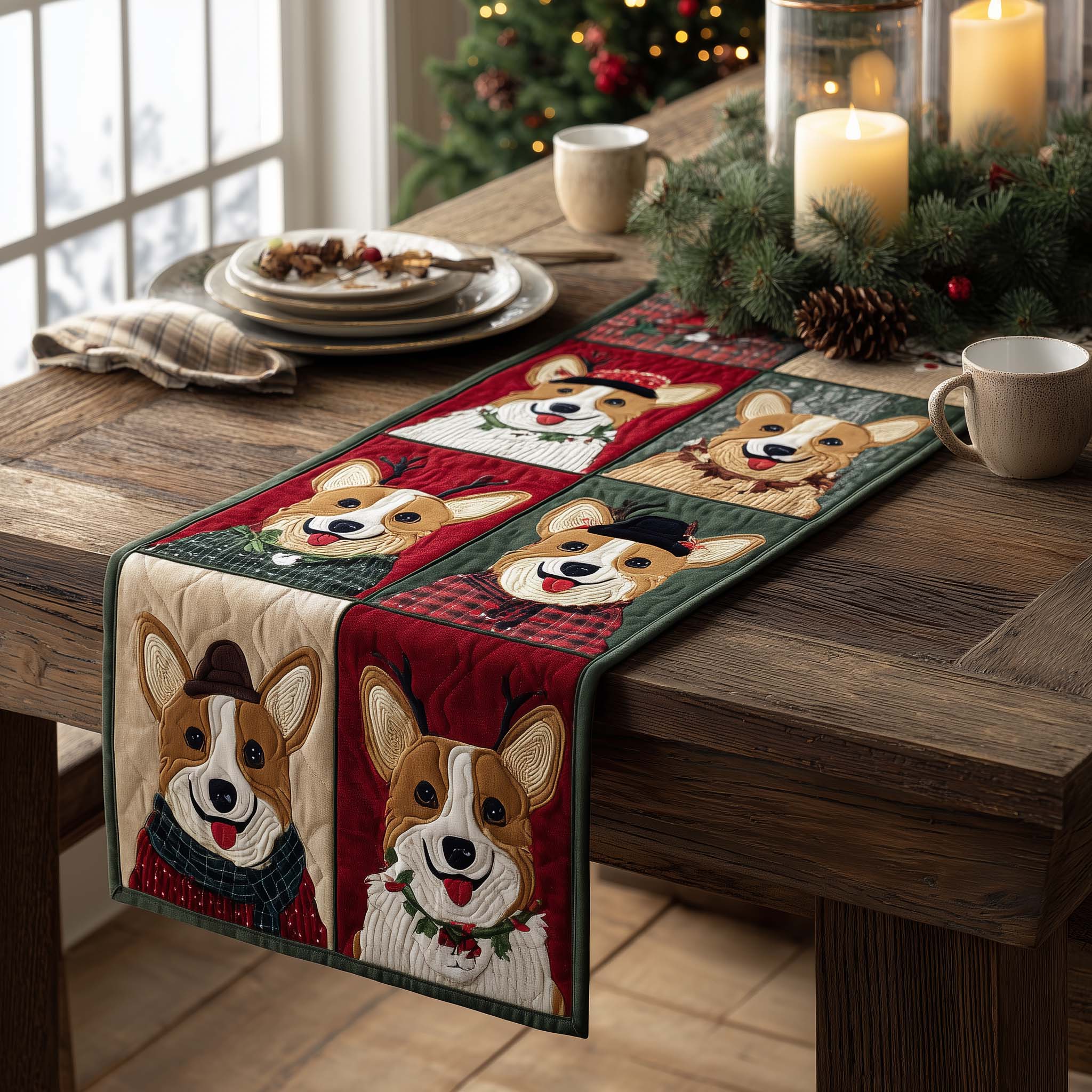 Festive Corgi Quilted Table Runner, Easter Table Runner, Spring Table Runner, Mother's Day Gifts