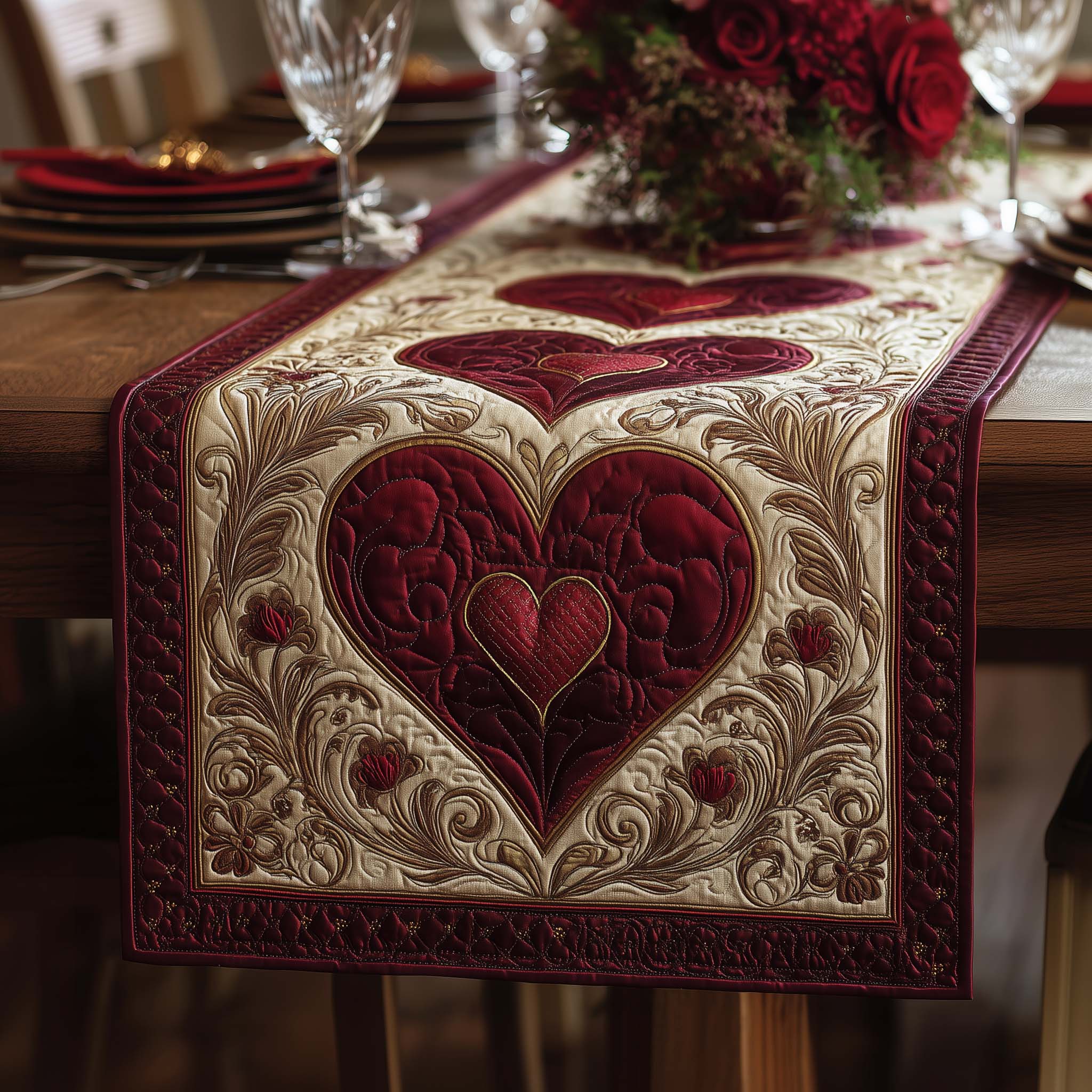 Ruby Bloom Quilted Table Runner, Easter Table Runner, Spring Table Runner, Mother's Day Gifts