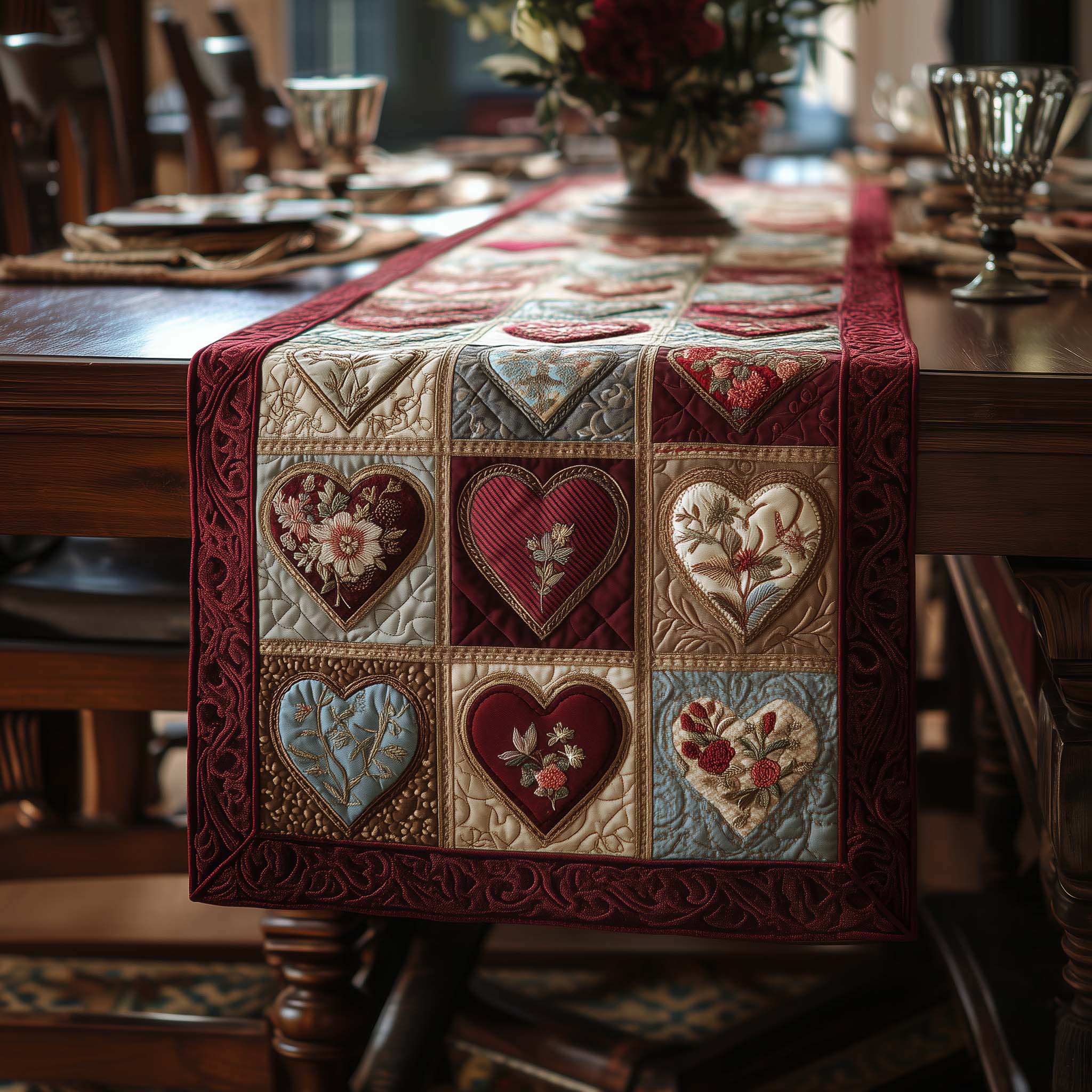 Love Patch Quilted Table Runner, Easter Table Runner, Spring Table Runner, Mother's Day Gifts