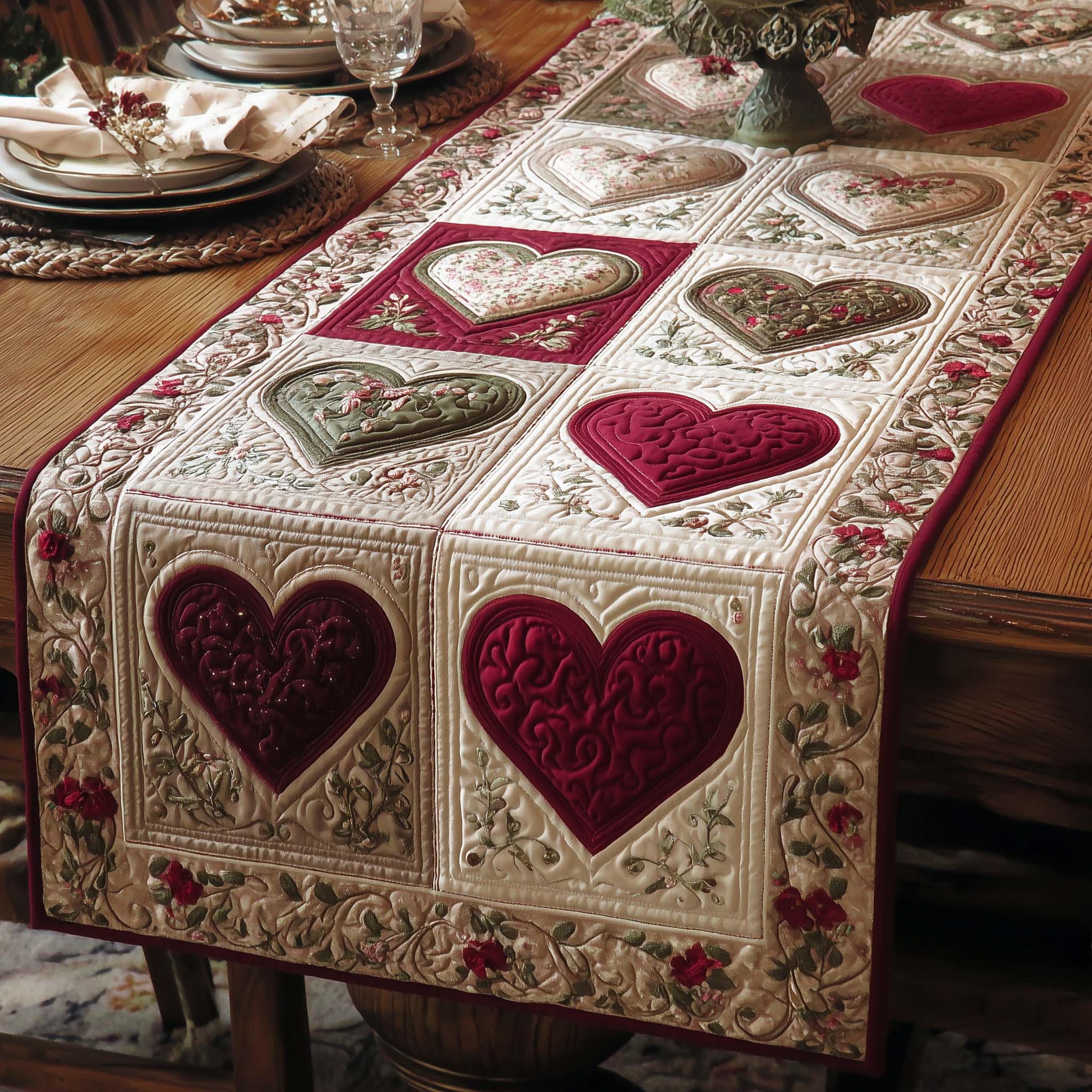 Floral Love Quilted Table Runner, Easter Table Runner, Spring Table Runner, Mother's Day Gifts