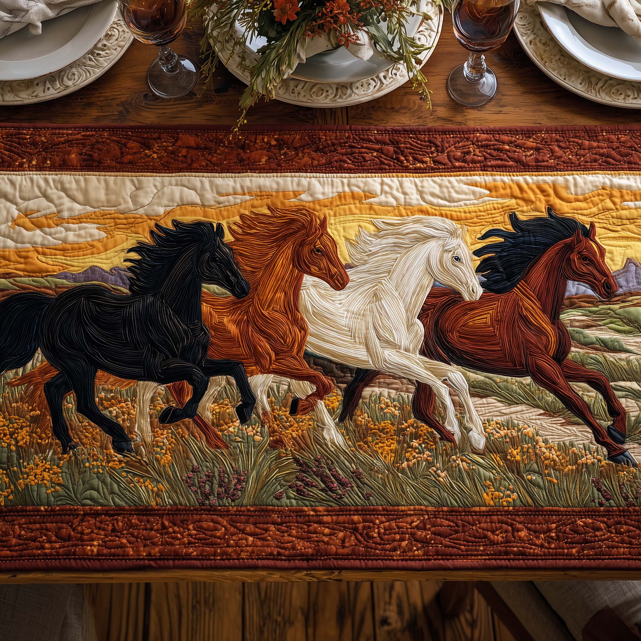 Sunset Stampede Quilted Table Runner, Easter Table Runner, Spring Table Runner, Mother's Day Gifts