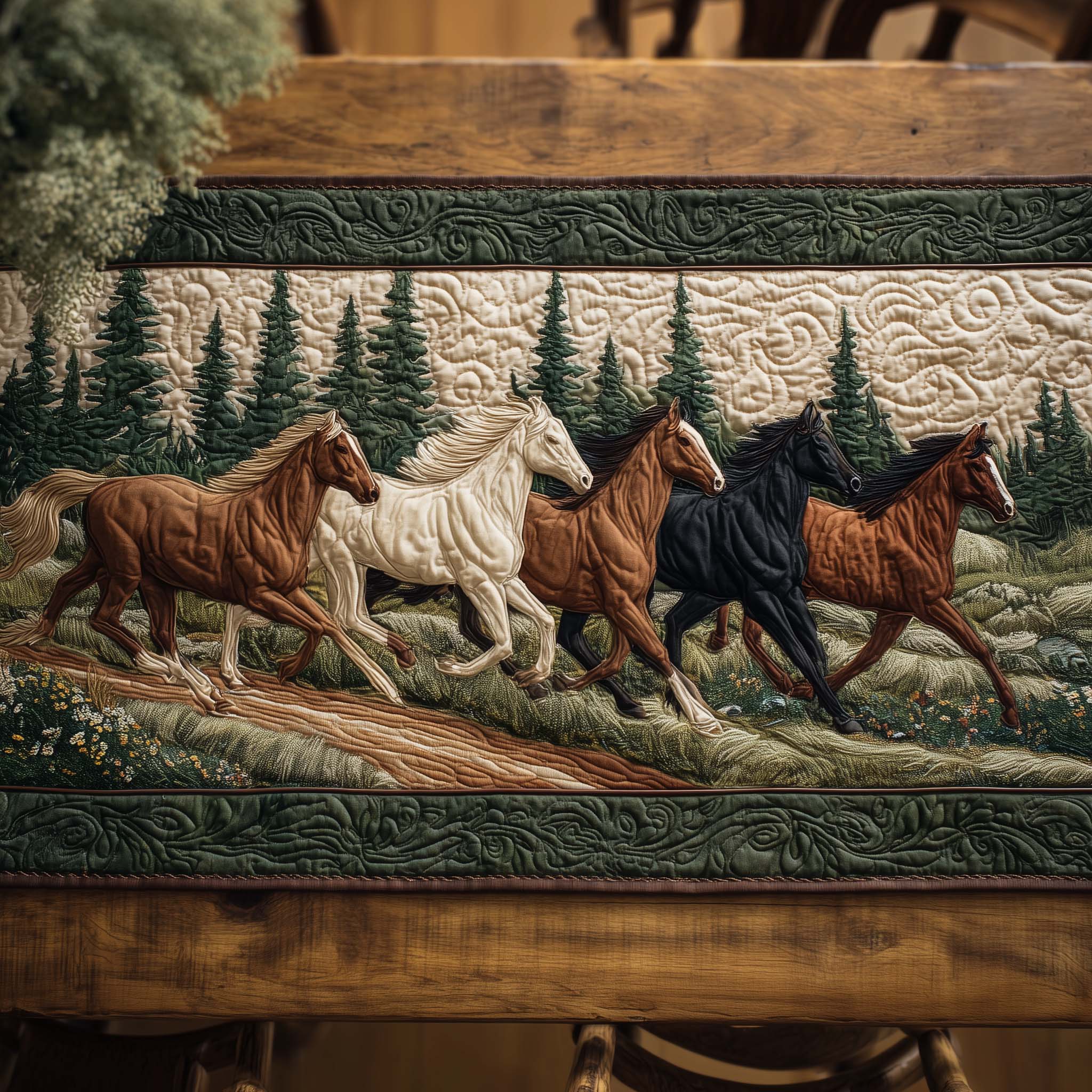 Forest Spirit Quilted Table Runner, Easter Table Runner, Spring Table Runner, Mother's Day Gifts