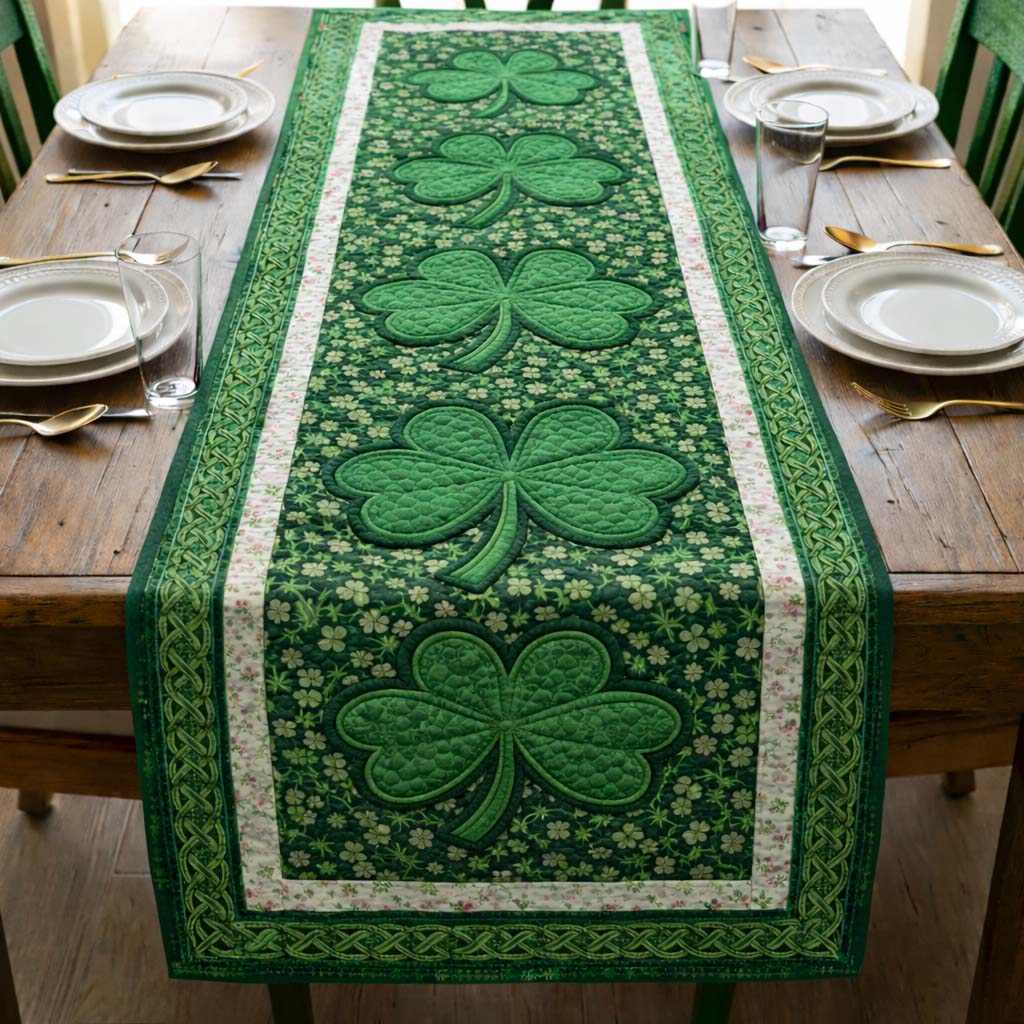 Festive Shamrock Quilted Table Runner, Easter Table Runner, Spring Table Runner, Mother's Day Gifts
