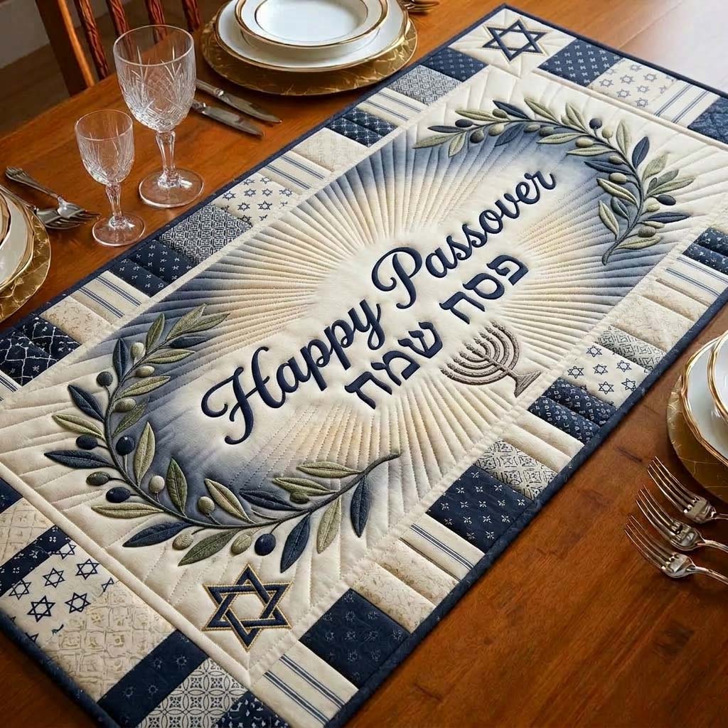 Happy Passover Quilted Table Runner, Easter Table Runner, Spring Table Runner, Mother's Day Gifts
