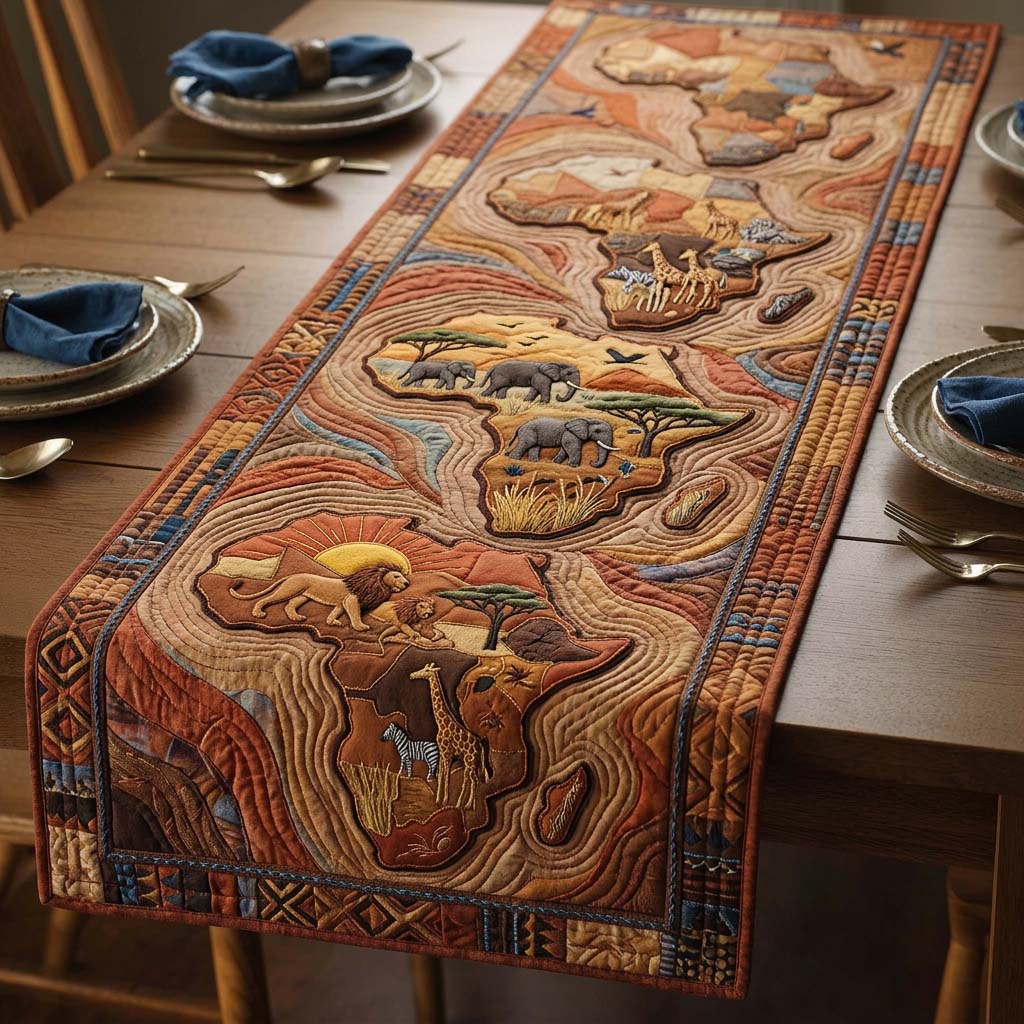 Africa Spirit Quilted Table Runner, Easter Table Runner, Spring Table Runner, Mother's Day Gifts