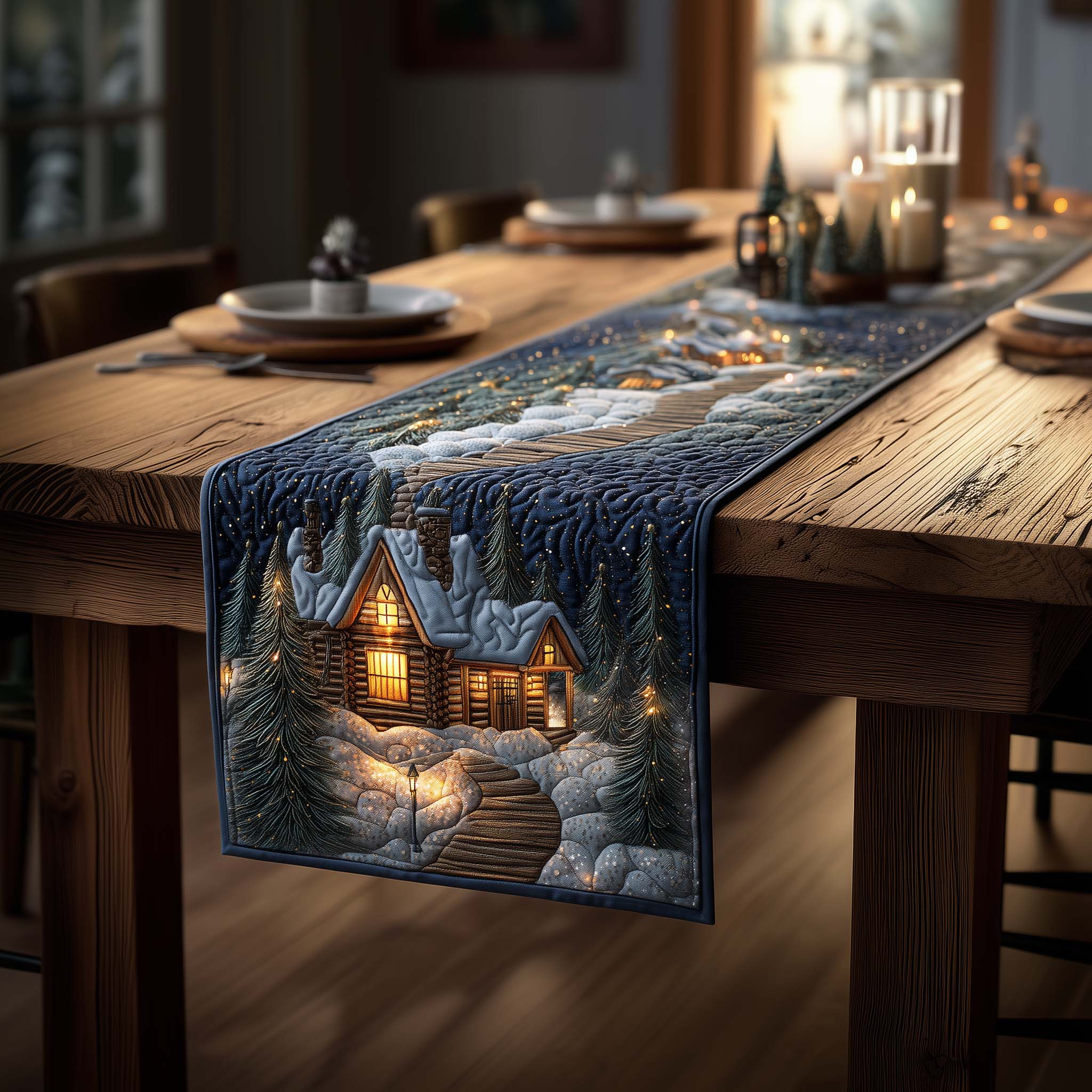 Winter Cabin Quilted Table Runner, Easter Table Runner, Spring Table Runner, Mother's Day Gifts