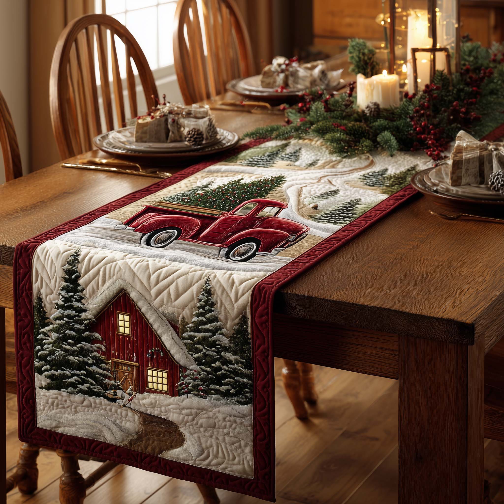 Red Truck Quilted Table Runner, Easter Table Runner, Spring Table Runner, Mother's Day Gifts