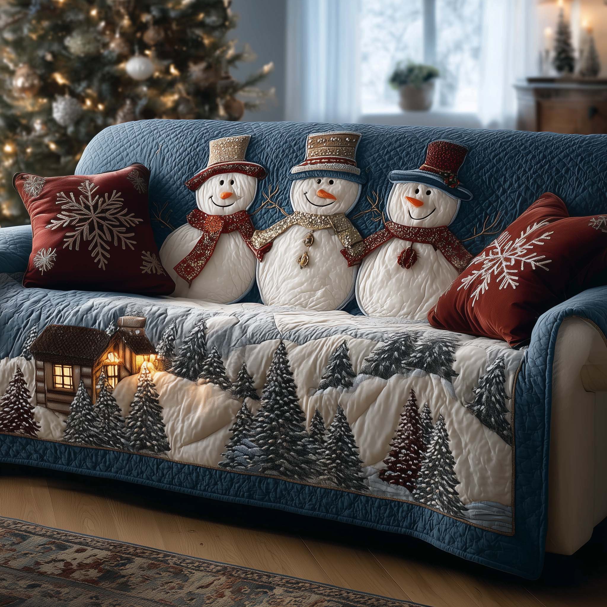 Snow Family Quilted Sofa Cover Fall Halloween Decor For Sofa Couch