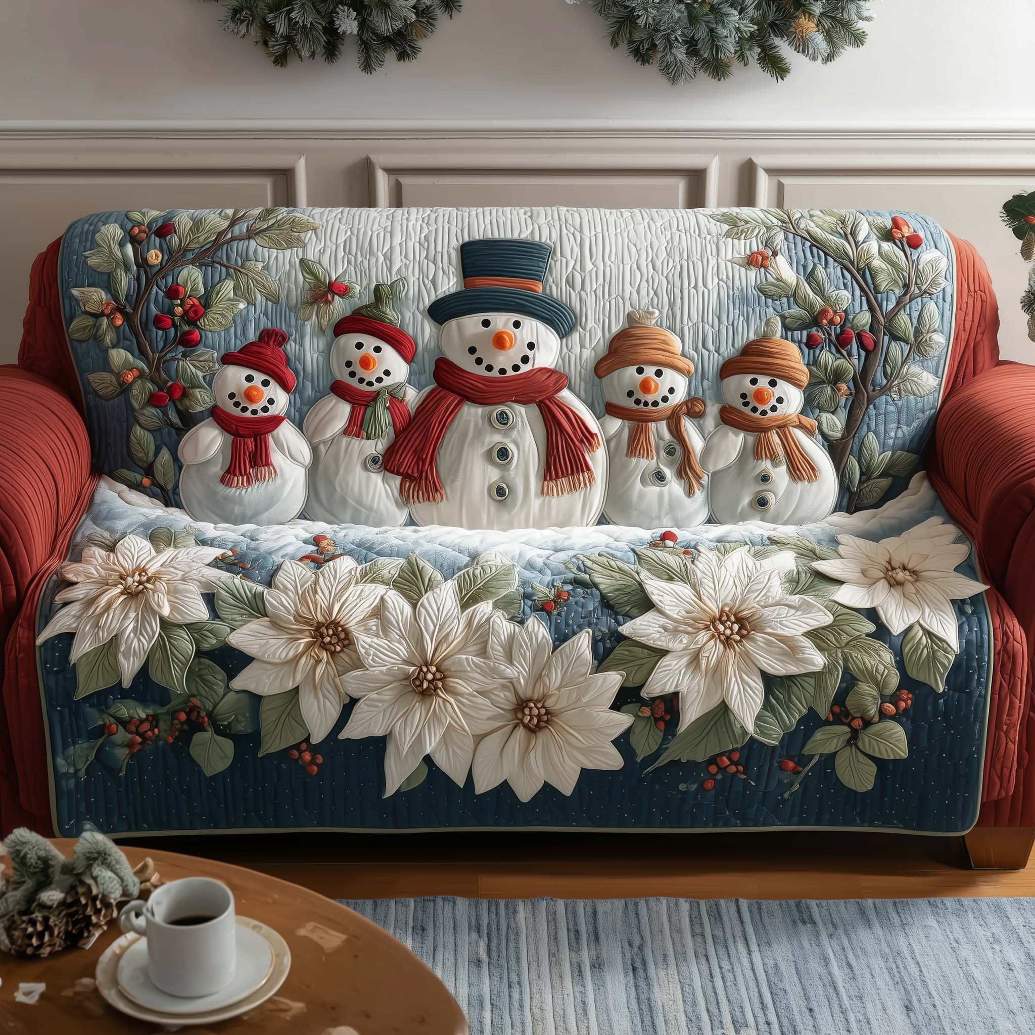 Poinsettia Burst Quilted Sofa Cover Fall Halloween Decor For Sofa Couch