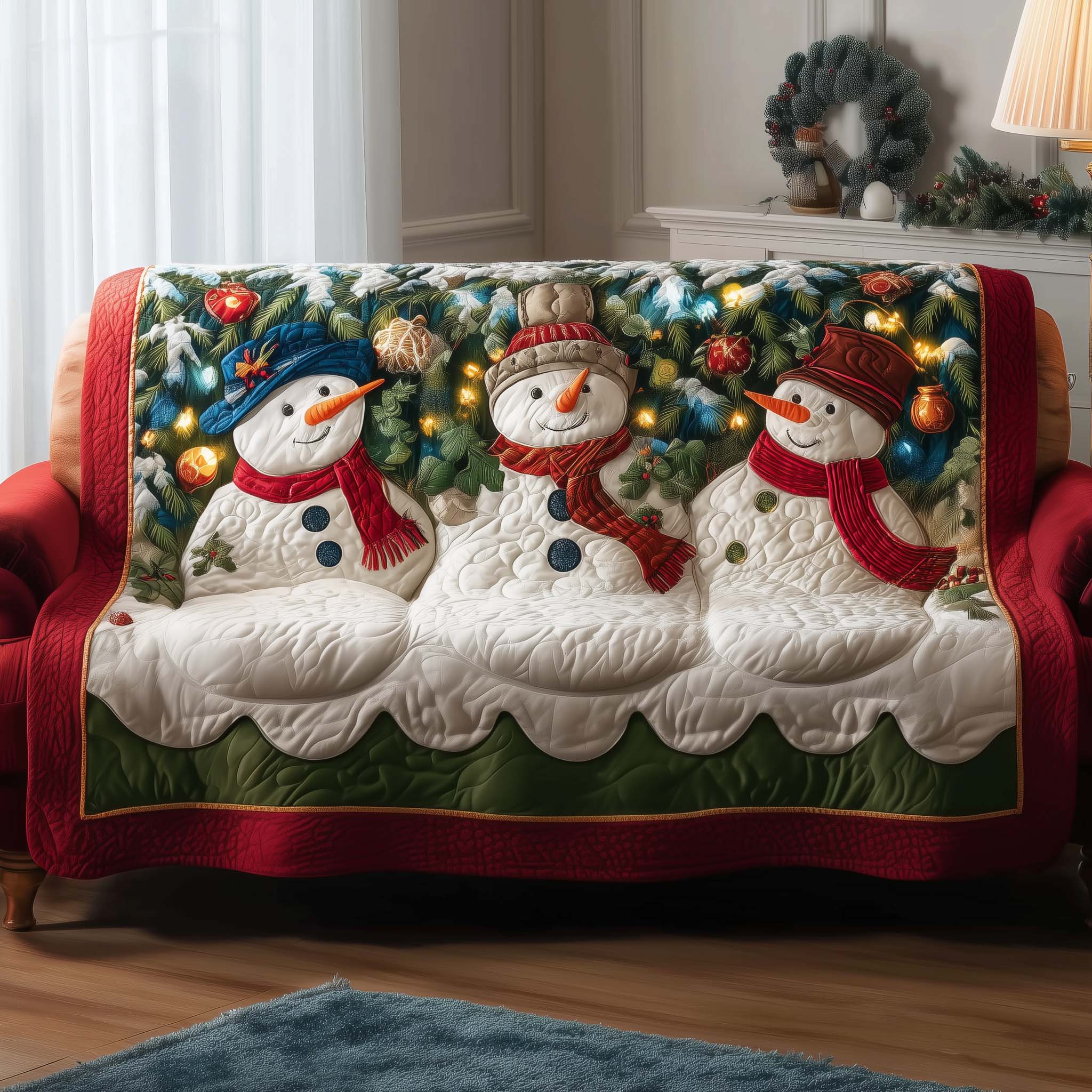 Snowman Cheer Quilted Sofa Cover Fall Halloween Decor For Sofa Couch