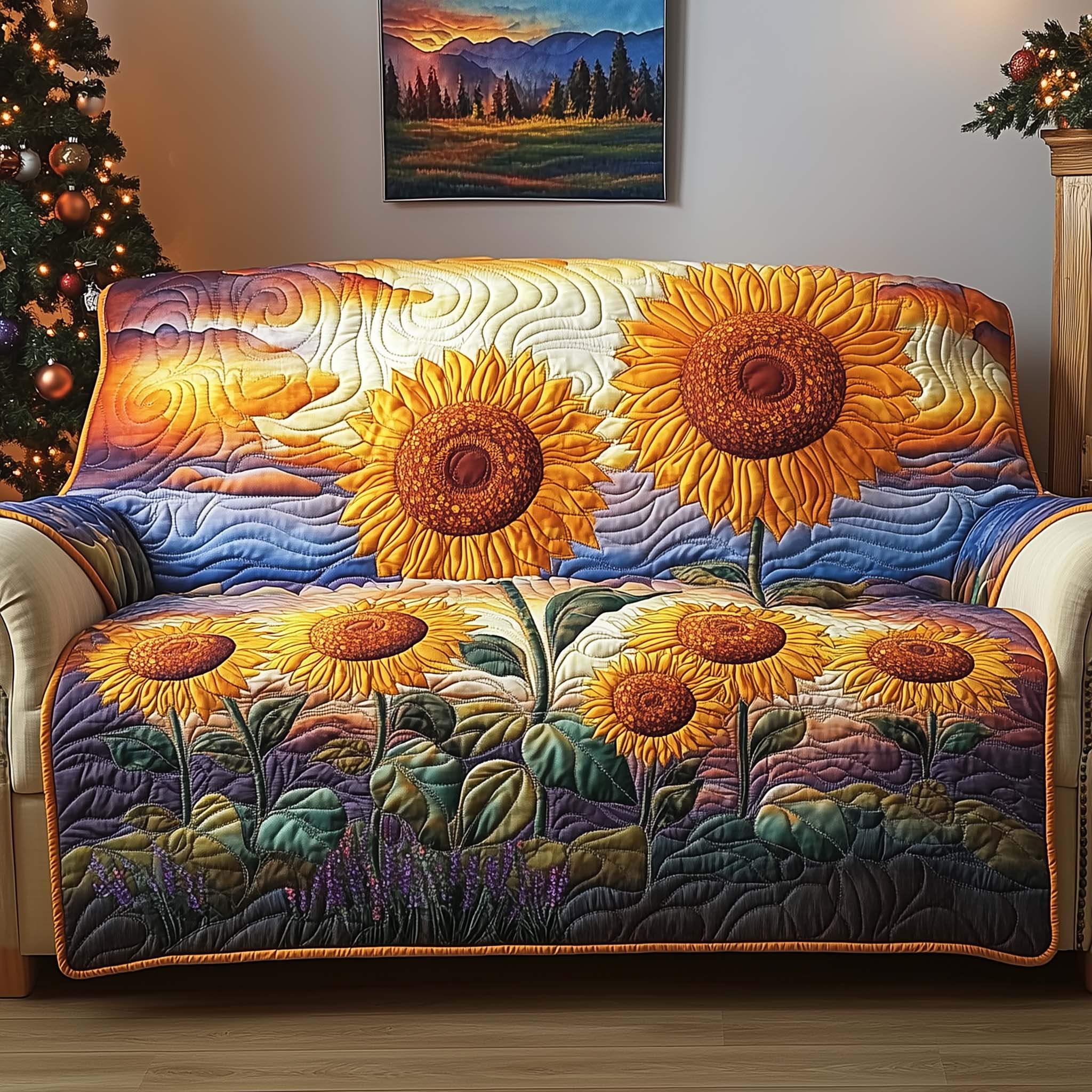 Golden Horizon Quilted Sofa Cover Fall Halloween Decor For Sofa Couch