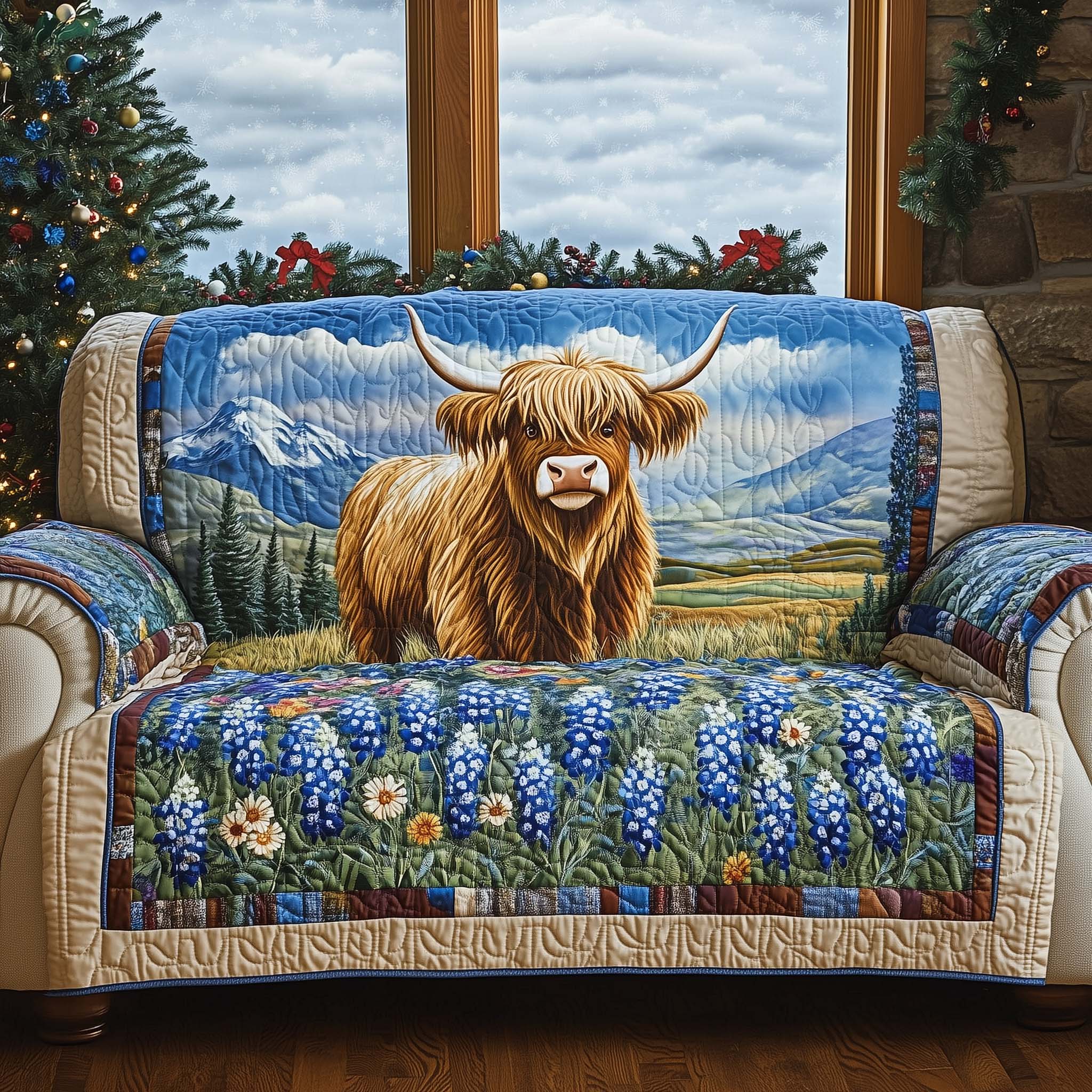 Bluebonnet Serenity Quilted Sofa Cover Fall Halloween Decor For Sofa Couch