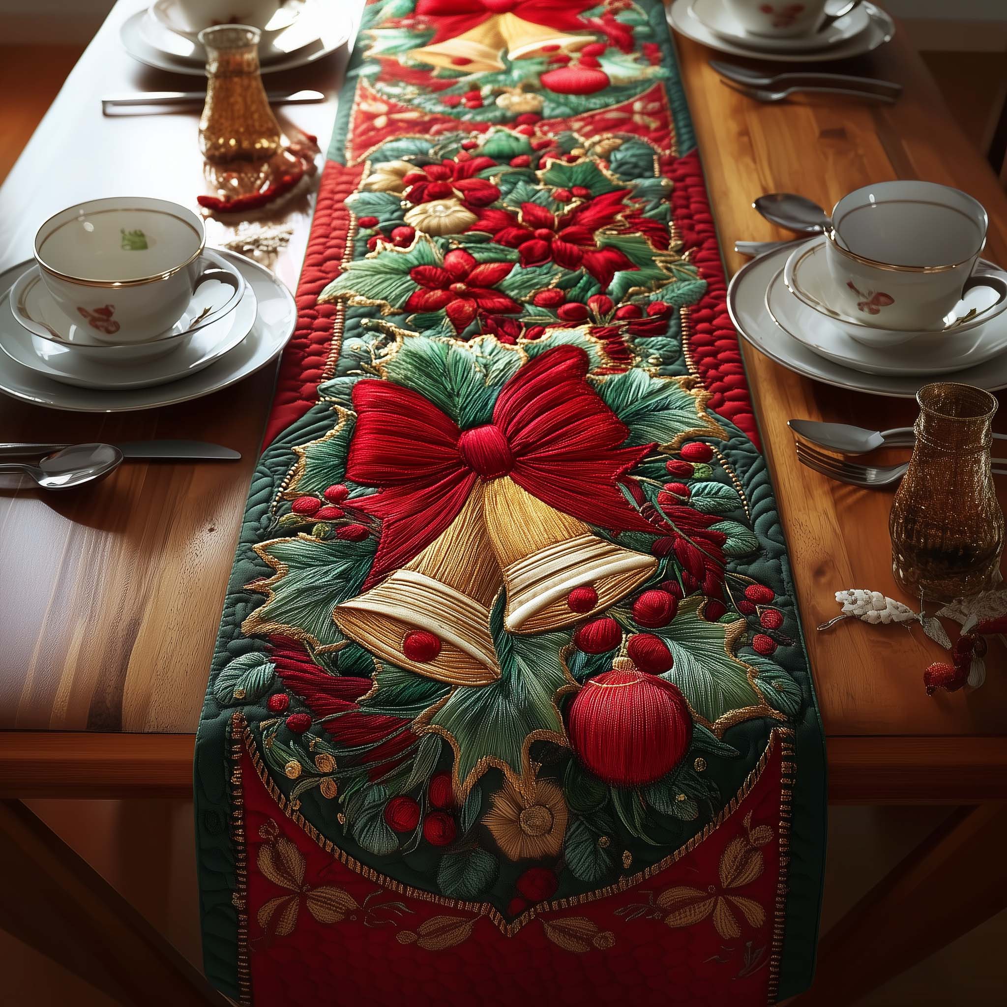 Festive Christmas Bell Quilted Table Runner, Easter Table Runner, Spring Table Runner, Mother's Day Gifts