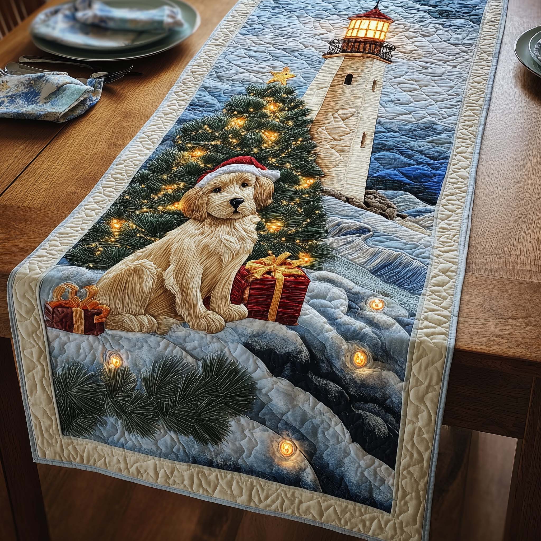 Waiting Puppy Quilted Table Runner, Easter Table Runner, Spring Table Runner, Mother's Day Gifts