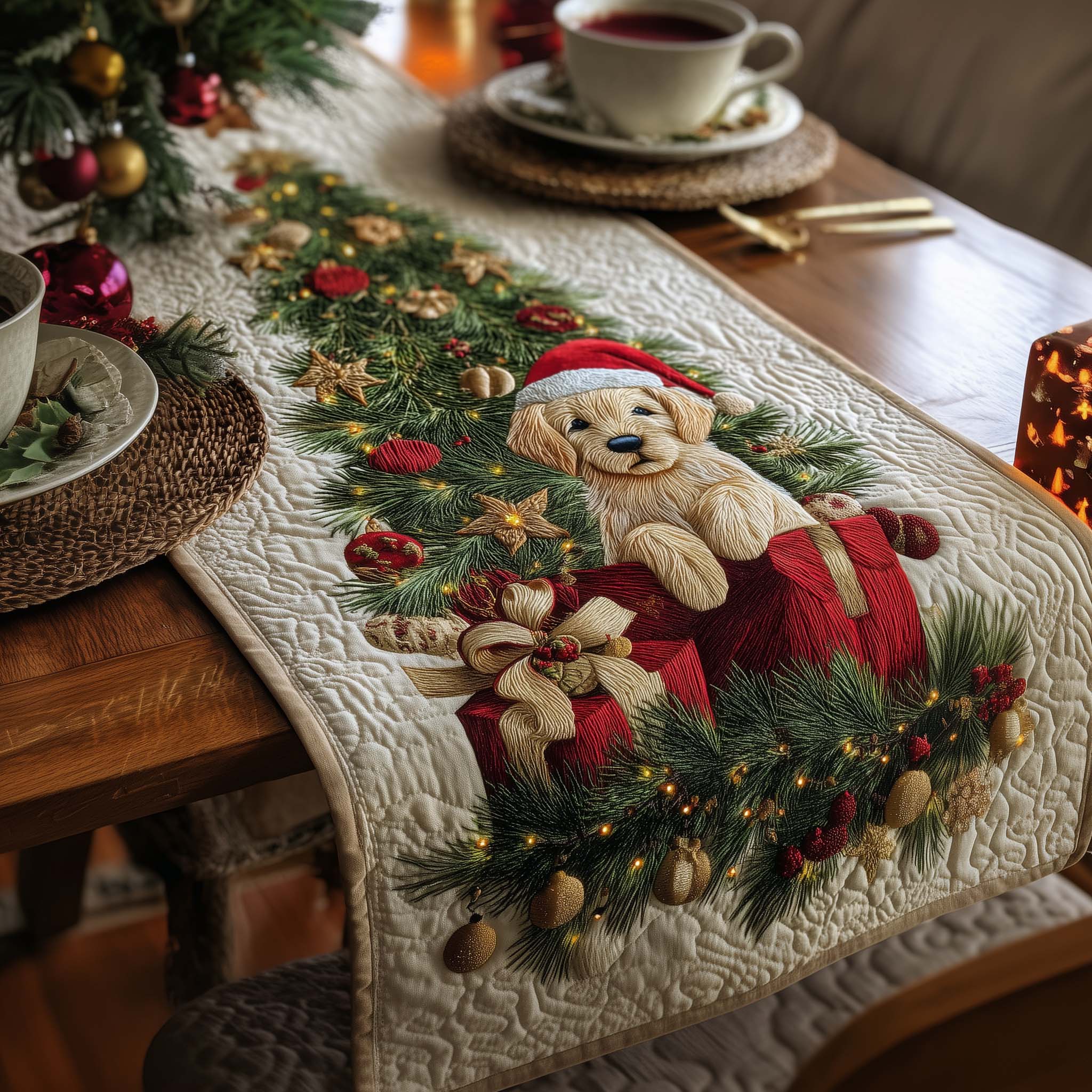 Puppy Santa Quilted Table Runner, Easter Table Runner, Spring Table Runner, Mother's Day Gifts