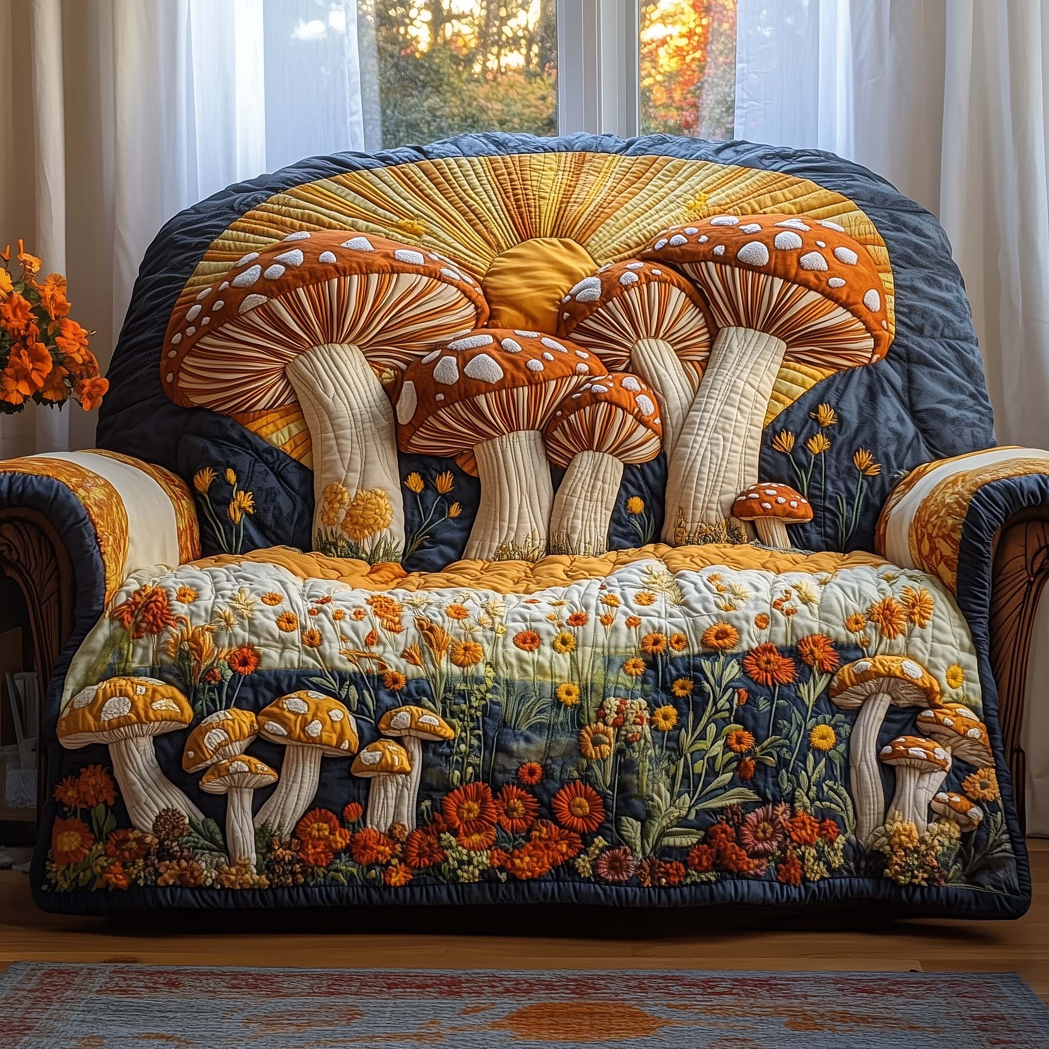 Mushroom Serenity Quilted Sofa Cover Fall Halloween Decor For Sofa Couch
