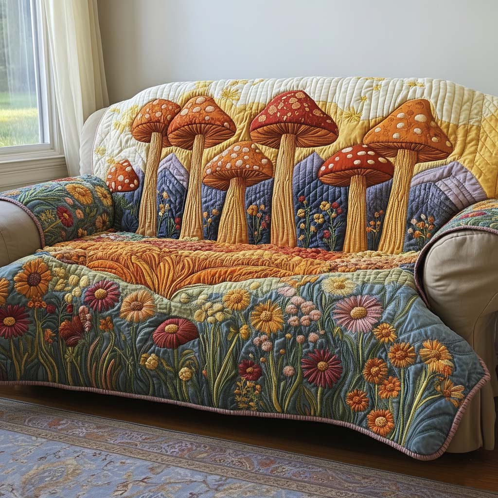 Golden Meadow Quilted Sofa Cover Fall Halloween Decor For Sofa Couch