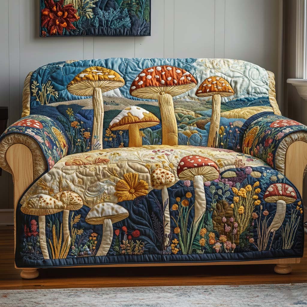 Golden Mycelium Quilted Sofa Cover Fall Halloween Decor For Sofa Couch