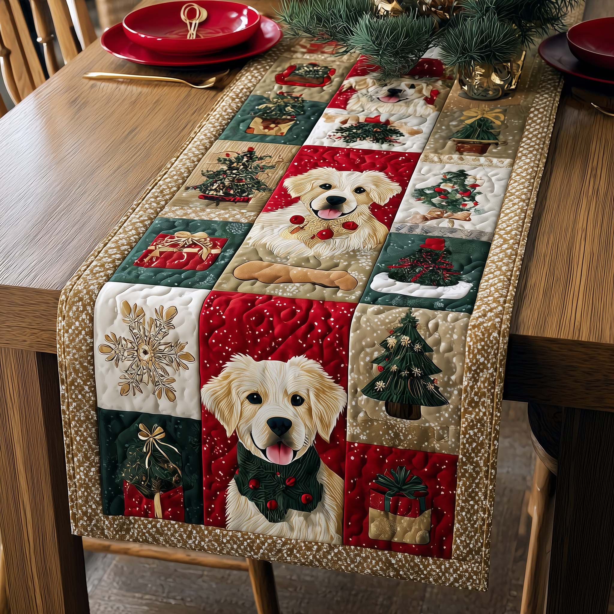 Festive Puppy Quilted Table Runner, Easter Table Runner, Spring Table Runner, Mother's Day Gifts