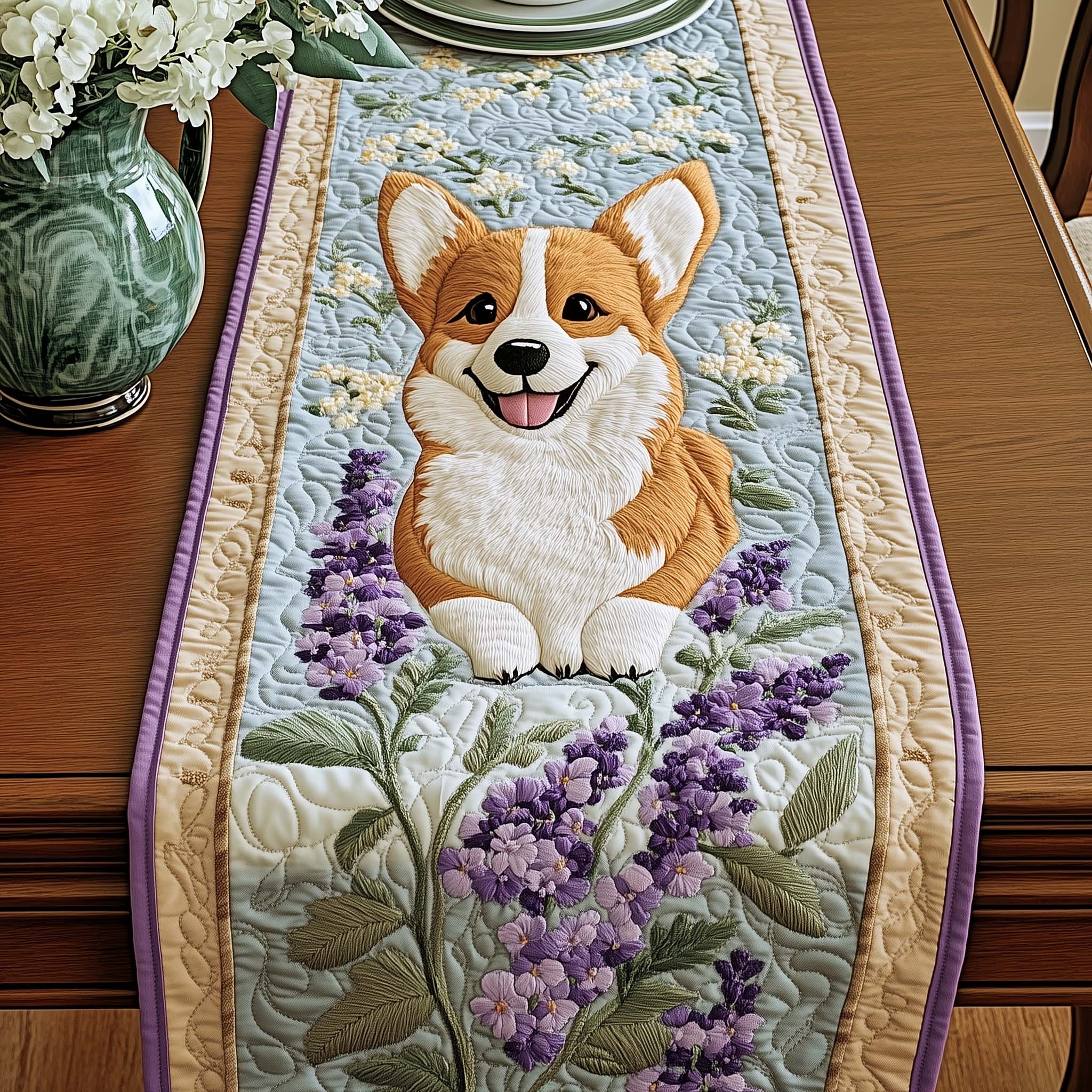Lavender Smile Quilted Table Runner, Easter Table Runner, Spring Table Runner, Mother's Day Gifts