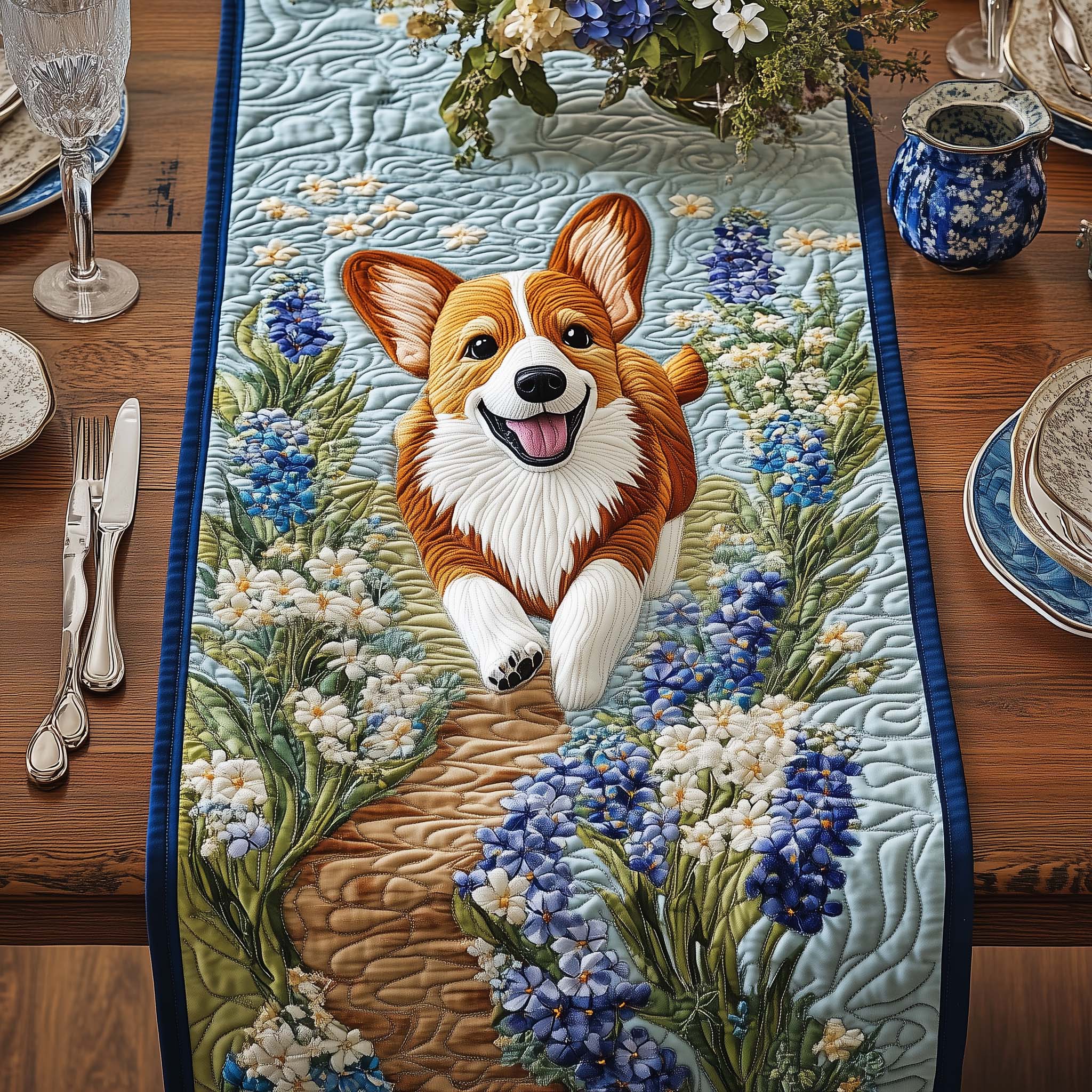 Bluebonnet Trail Quilted Table Runner, Easter Table Runner, Spring Table Runner, Mother's Day Gifts