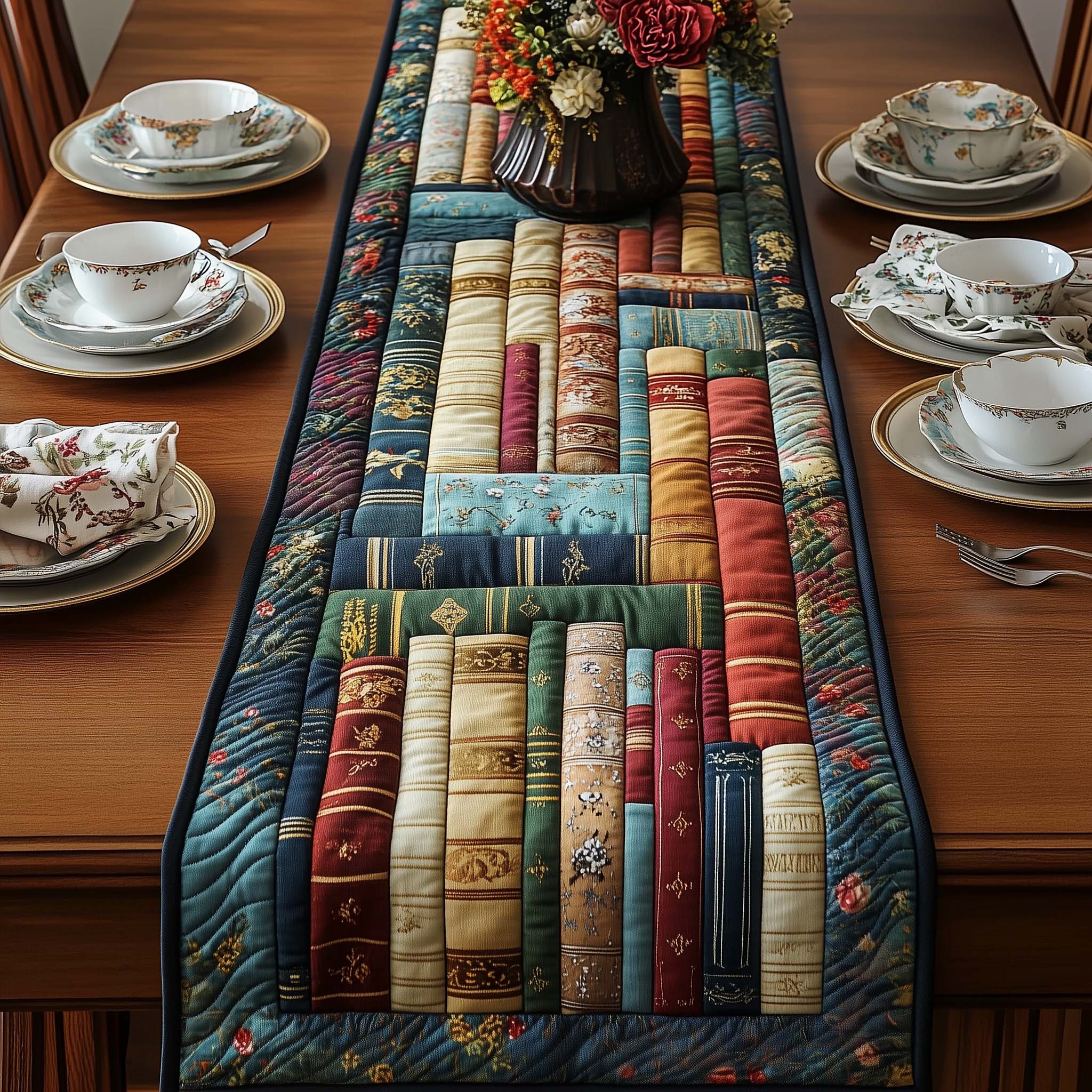 Vintage Library Quilted Table Runner, Easter Table Runner, Spring Table Runner, Mother's Day Gifts