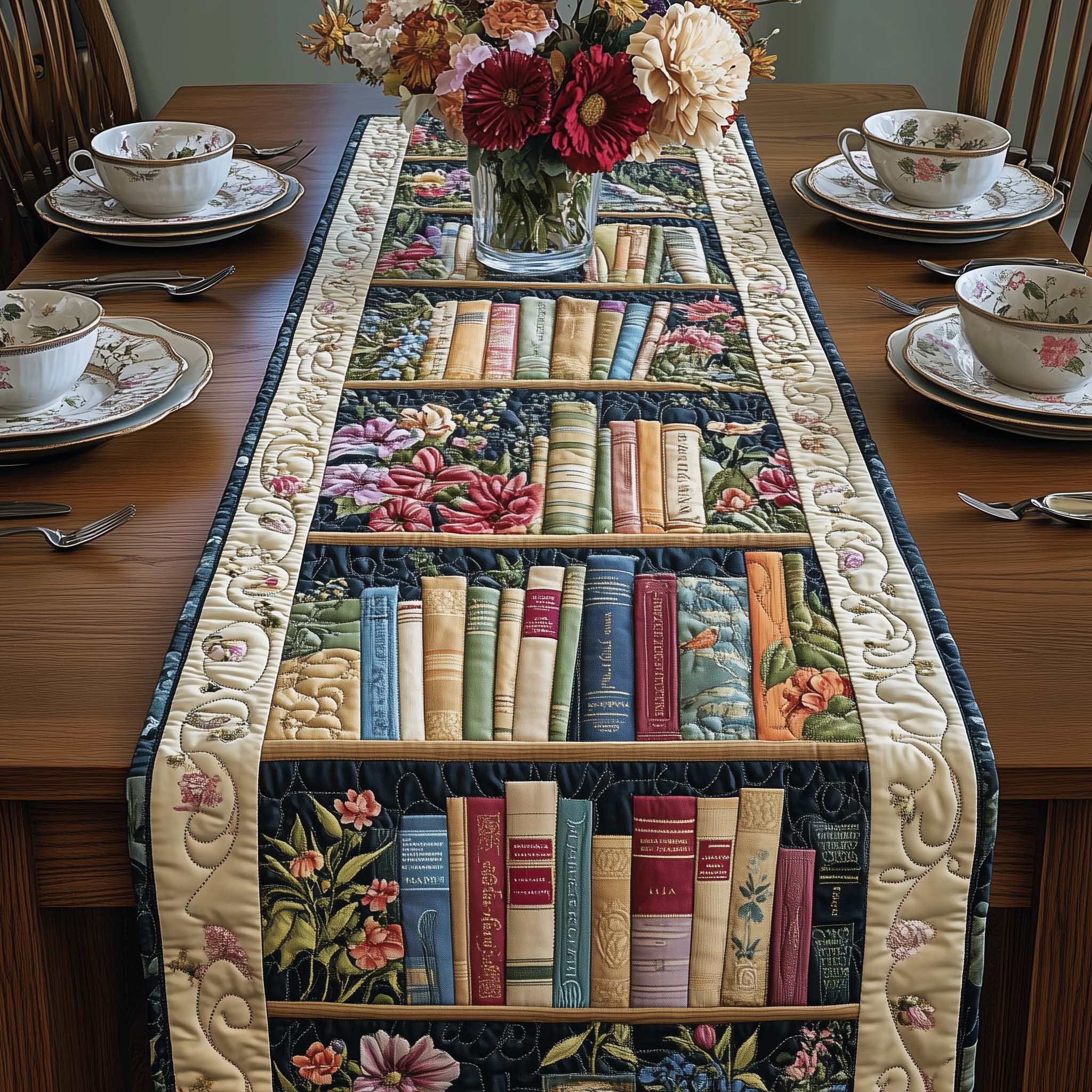 Floral Shelf Quilted Table Runner, Easter Table Runner, Spring Table Runner, Mother's Day Gifts