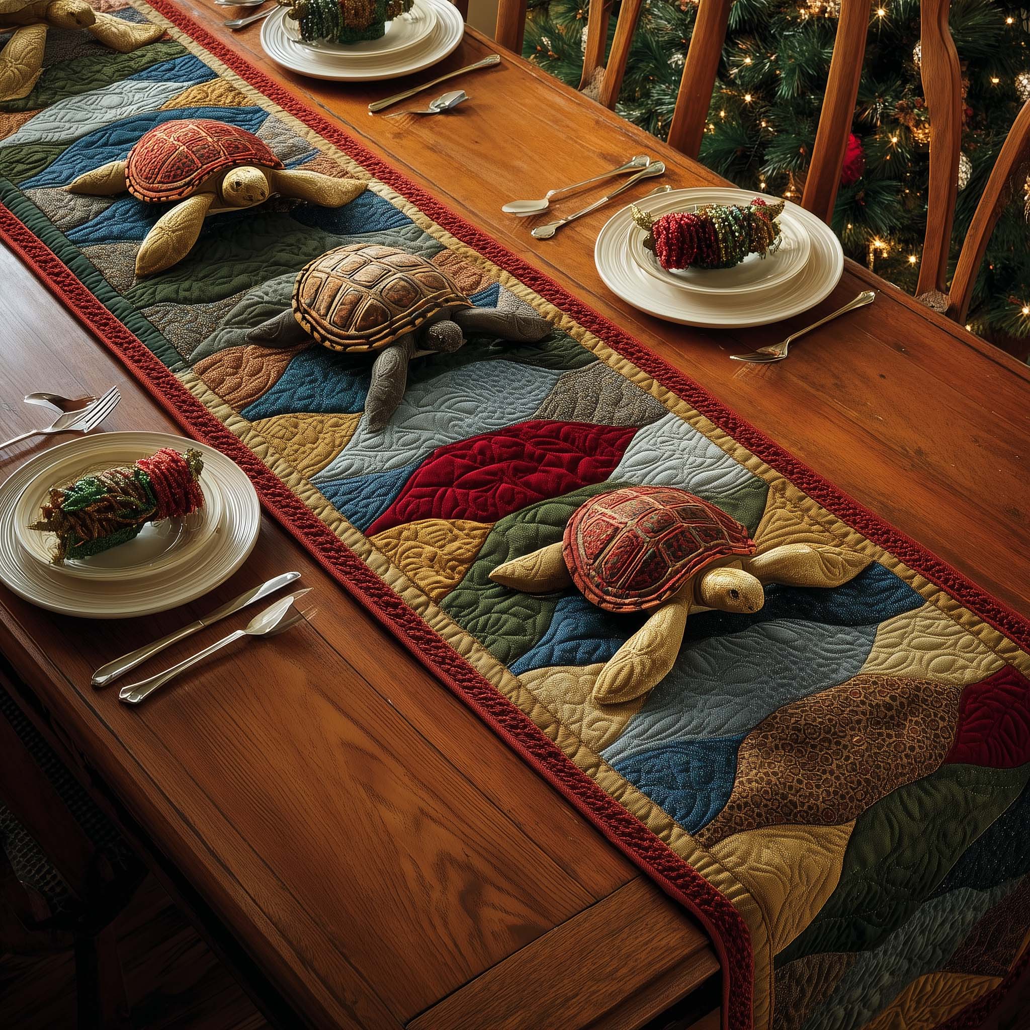 Forest Turtle Quilted Table Runner, Easter Table Runner, Spring Table Runner, Mother's Day Gifts