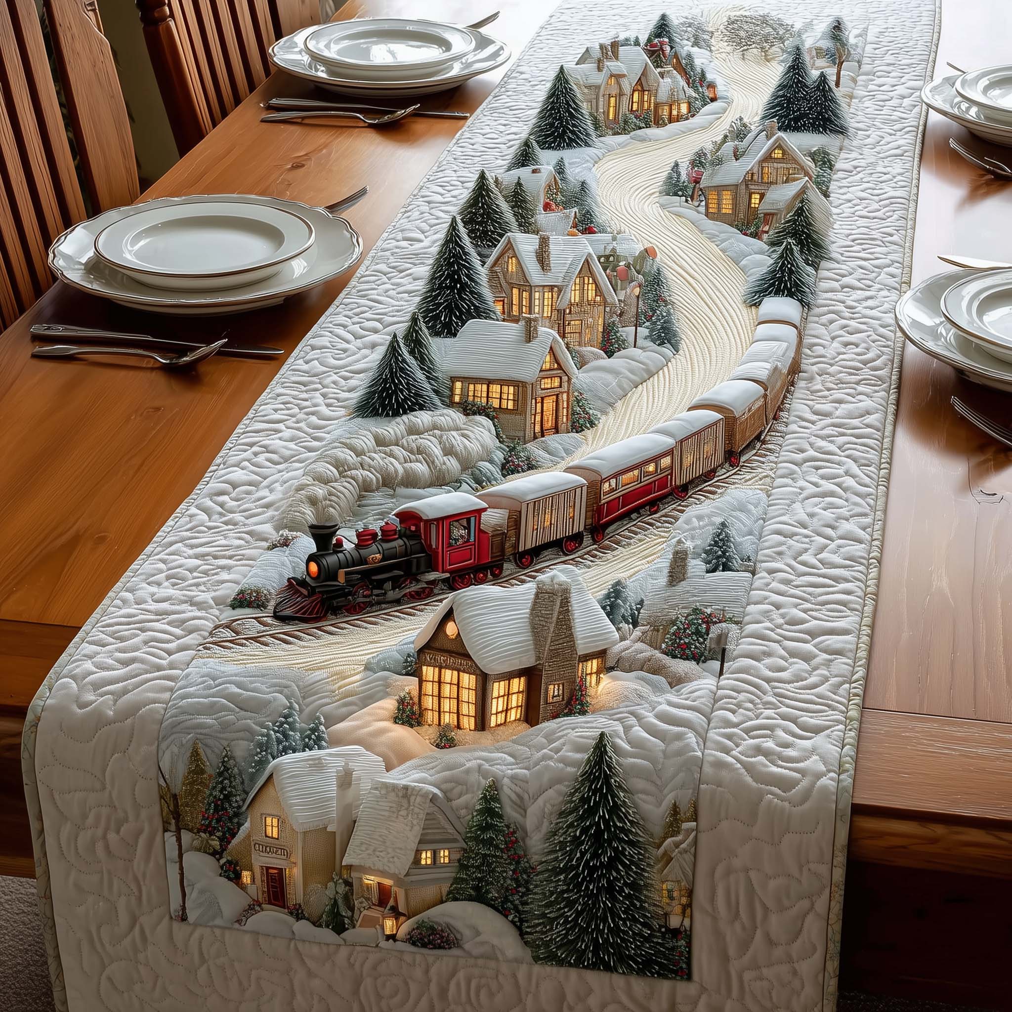 Snowy Village Quilted Table Runner, Easter Table Runner, Spring Table Runner, Mother's Day Gifts