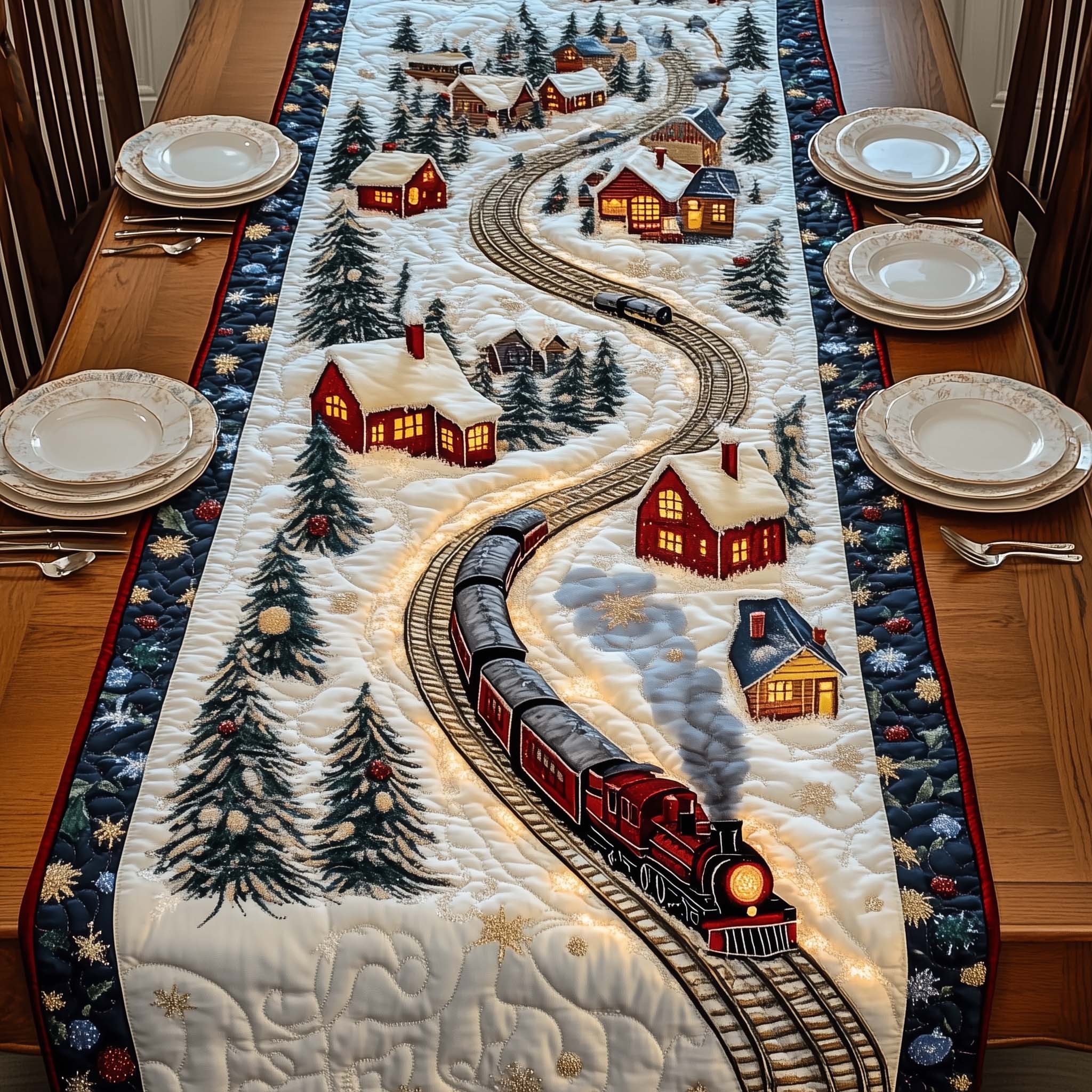 Winter Railway Quilted Table Runner, Easter Table Runner, Spring Table Runner, Mother's Day Gifts
