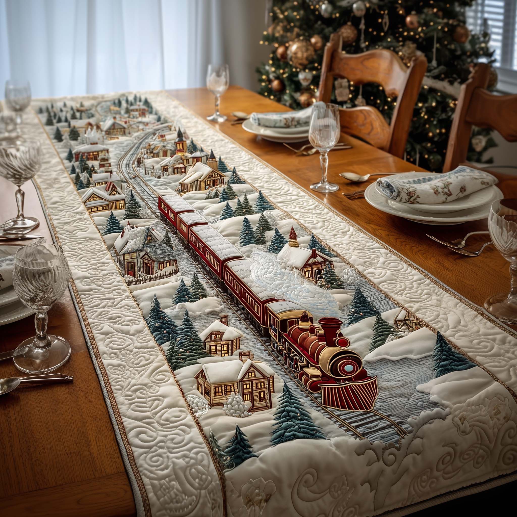 Snowy Express Quilted Table Runner, Easter Table Runner, Spring Table Runner, Mother's Day Gifts