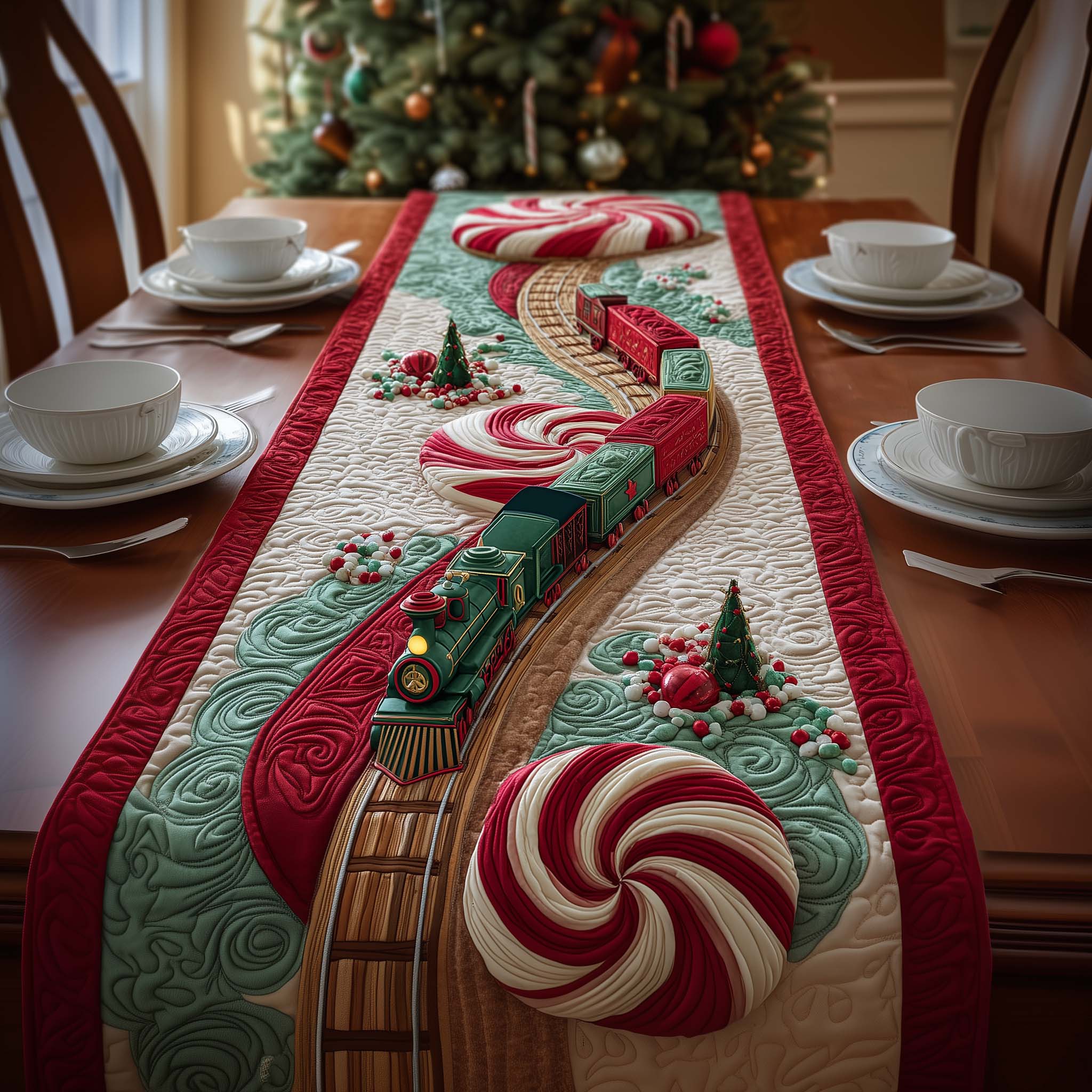 Peppermint Train Quilted Table Runner, Easter Table Runner, Spring Table Runner, Mother's Day Gifts