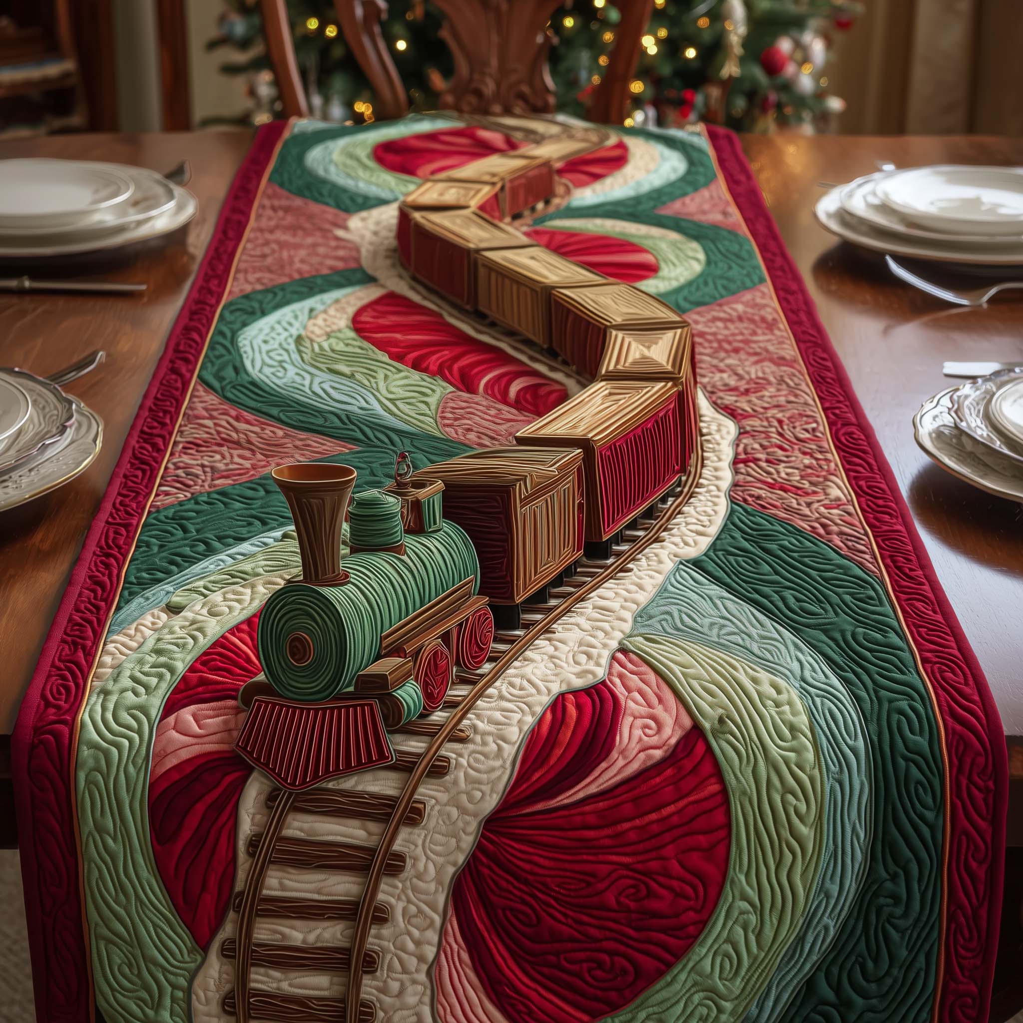 Holiday Train Quilted Table Runner, Easter Table Runner, Spring Table Runner, Mother's Day Gifts