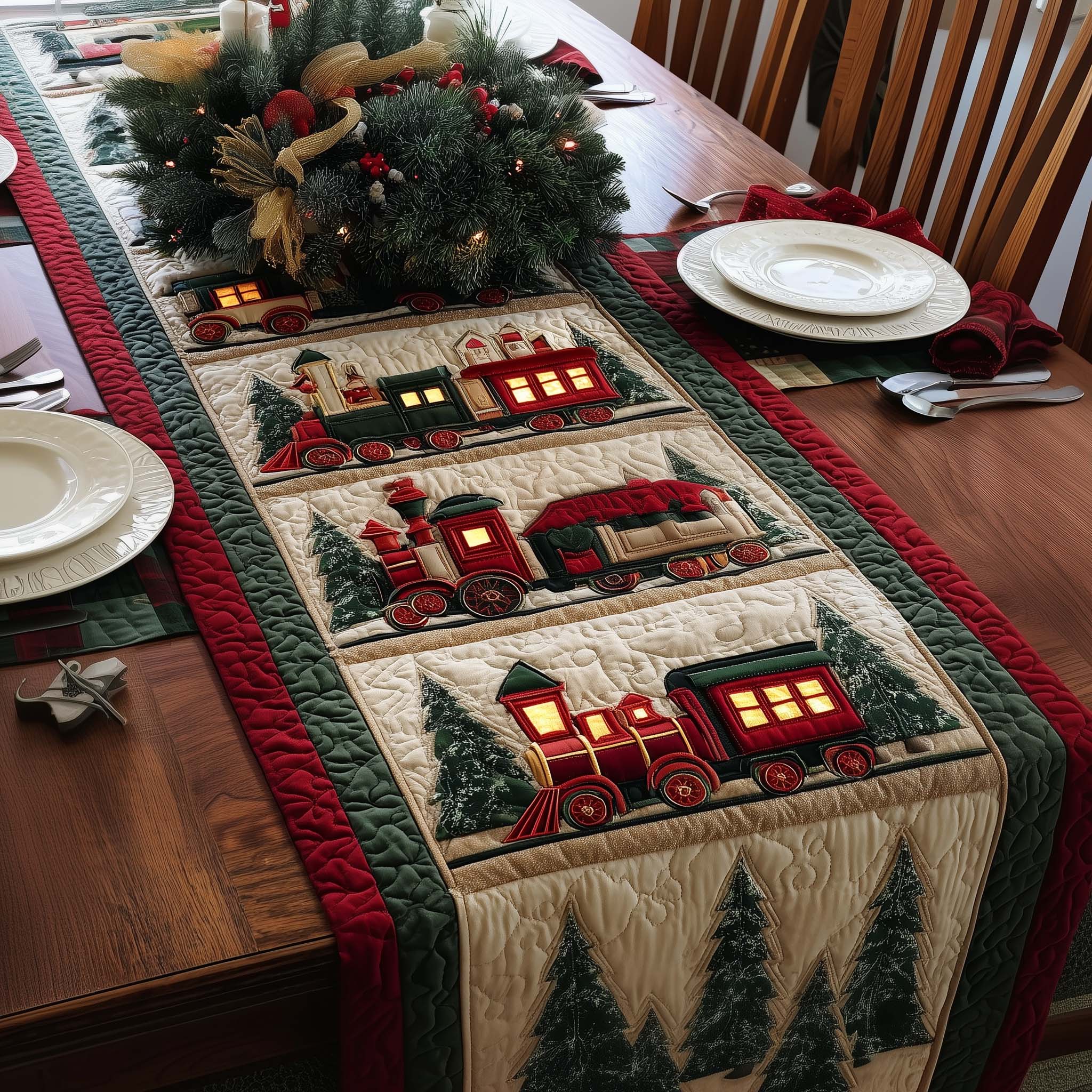 Forest Express Quilted Table Runner, Easter Table Runner, Spring Table Runner, Mother's Day Gifts